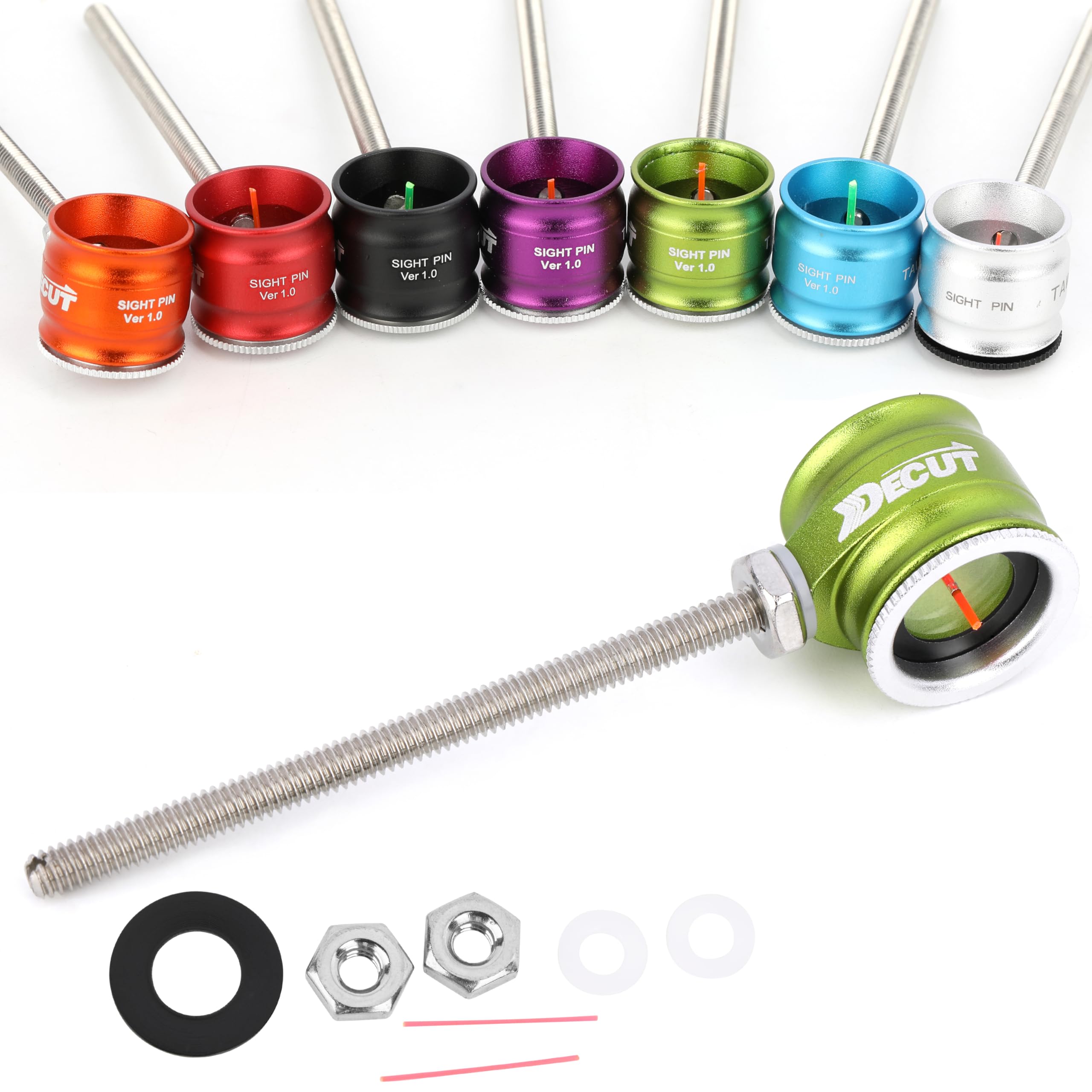Archery Recurve Bow Sight Head 0.5/0.75/1.0 Optical Fiber Pin Aiming Point Aluminum Sight Suitable for Recurve Bow (Green,Optical Fiber 0.75)