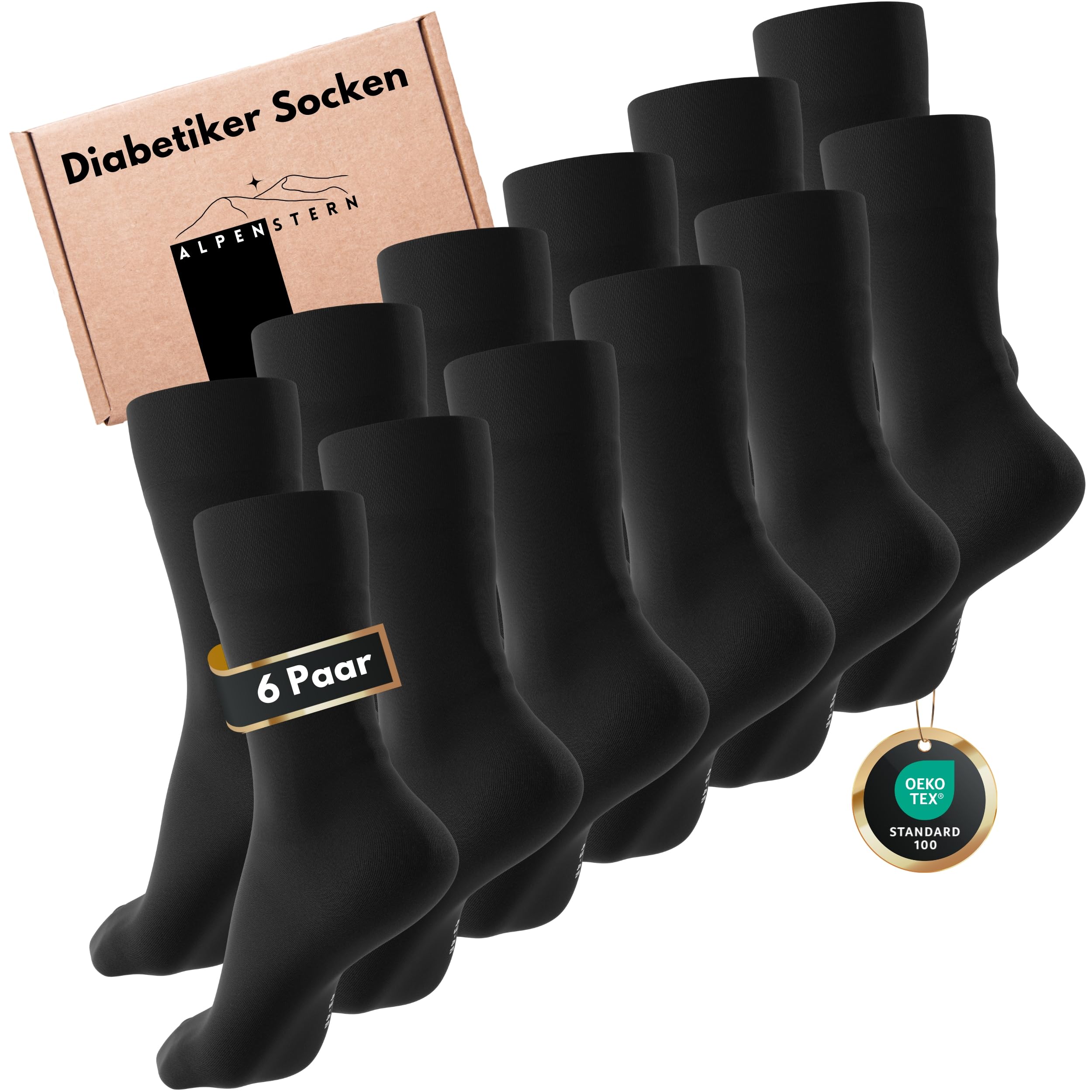 Alpenstern® Diabetikersocken ohne Gummibund aus Baumwolle I Socken mit Komfortbund für Damen & Herren I OekoTex Gesundheitssocken