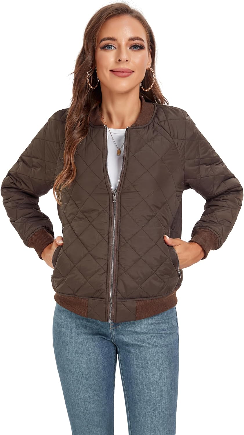 andy & natalie Women's Bomber Jacket Fashion Quilted Casual Lightweight Bomber Jakcets Zip up Outerwear Jacket with Pockets - Image 5