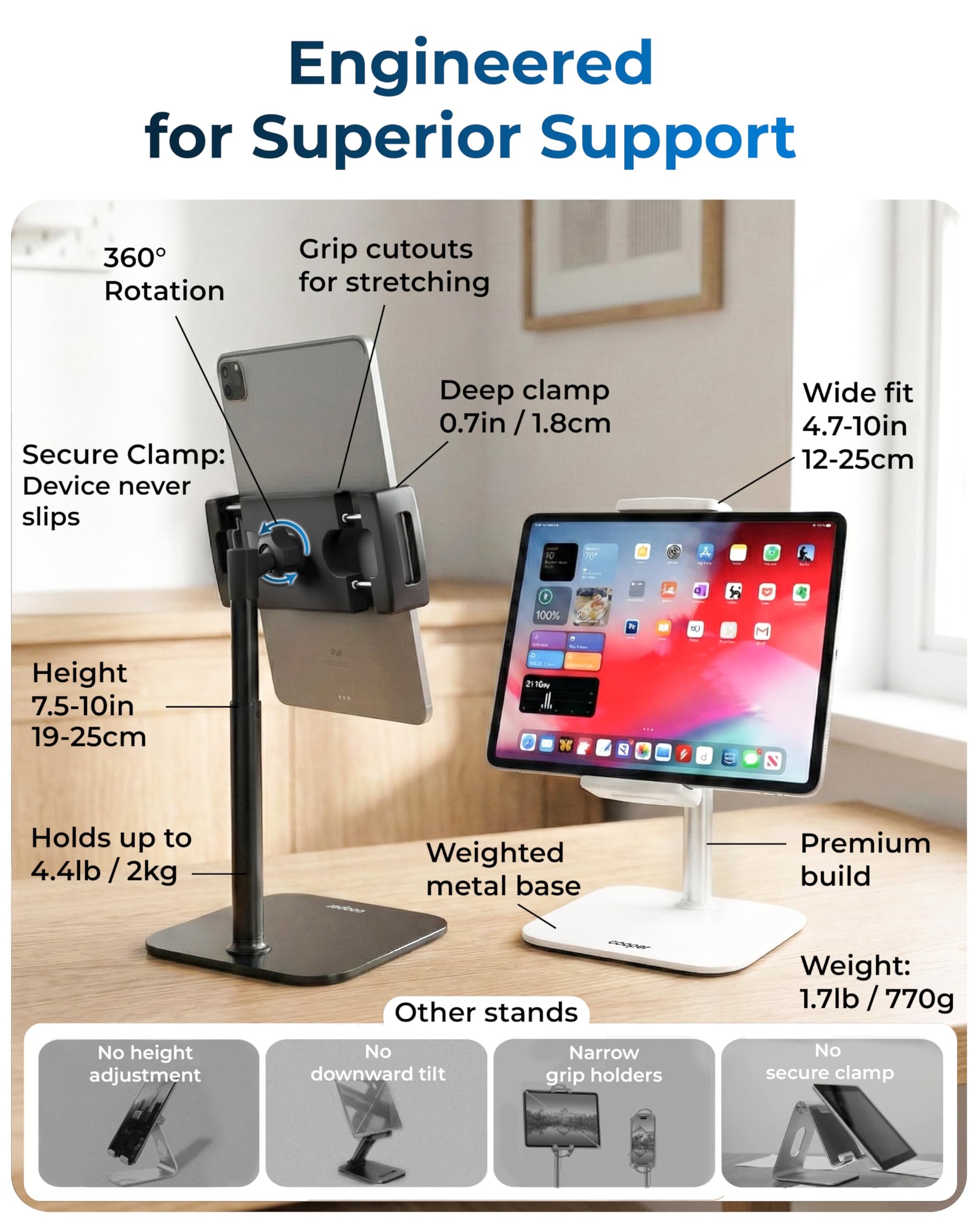 COOPER TabStand Mini do tabletów, monitorów przenośnych, telefonów i czytników e-booków, biały