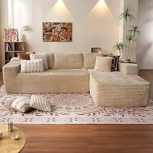 ovios 104" Cloud Sectional Couch with L-Shape Chaise,Modern Modular Sofa with Deep Seat, Upholstered Couches for Living Room Bedroom,No Assembly Required, Beige (Plush Corduroy Fabric)