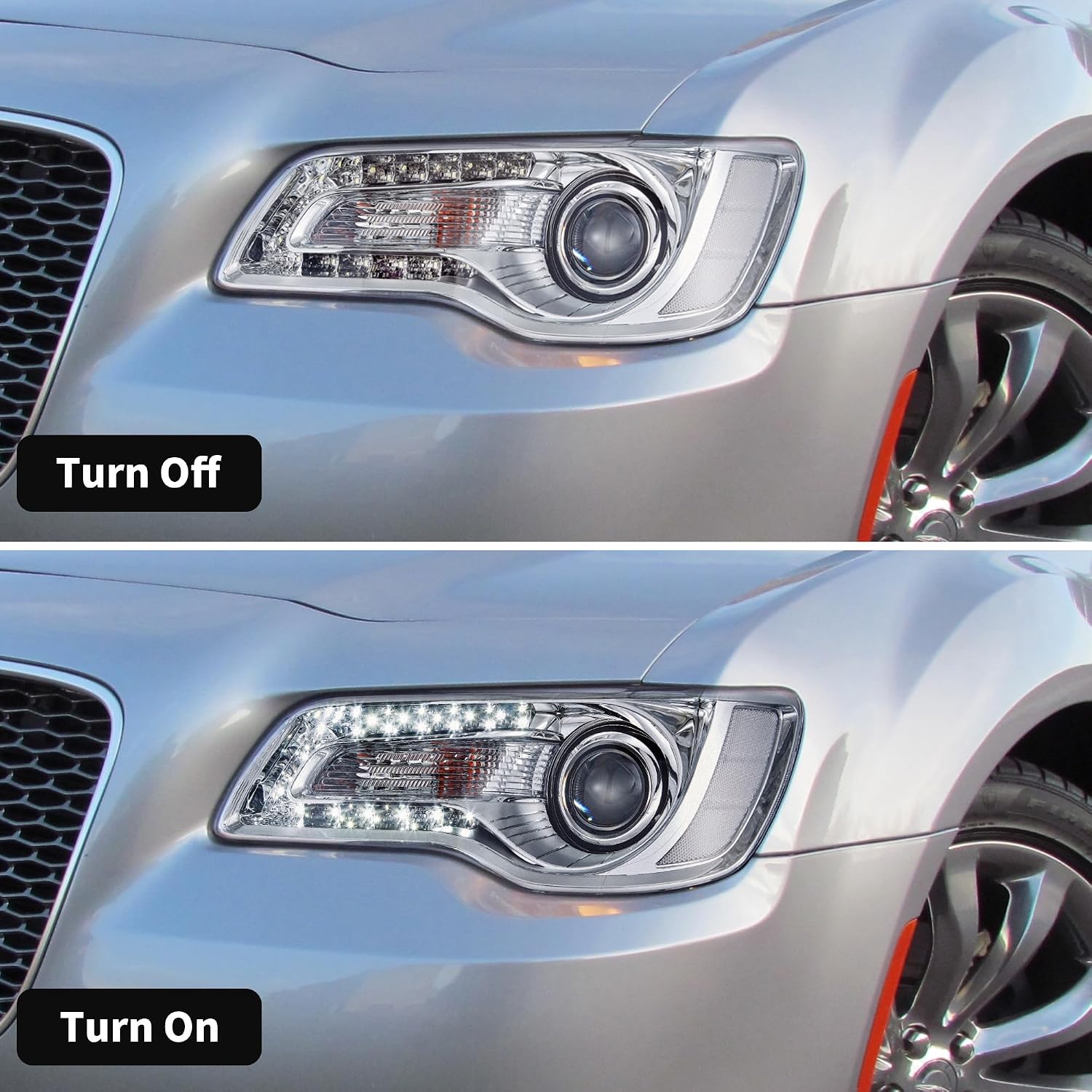 VLAND LED Headlights For 2011-2014 Chrysler 300, Dual Beam Projector Front Lamps Assembly, Chrome Lens, Fit For Your Orignal Bulbs or 9005 bulbs (Not Include)