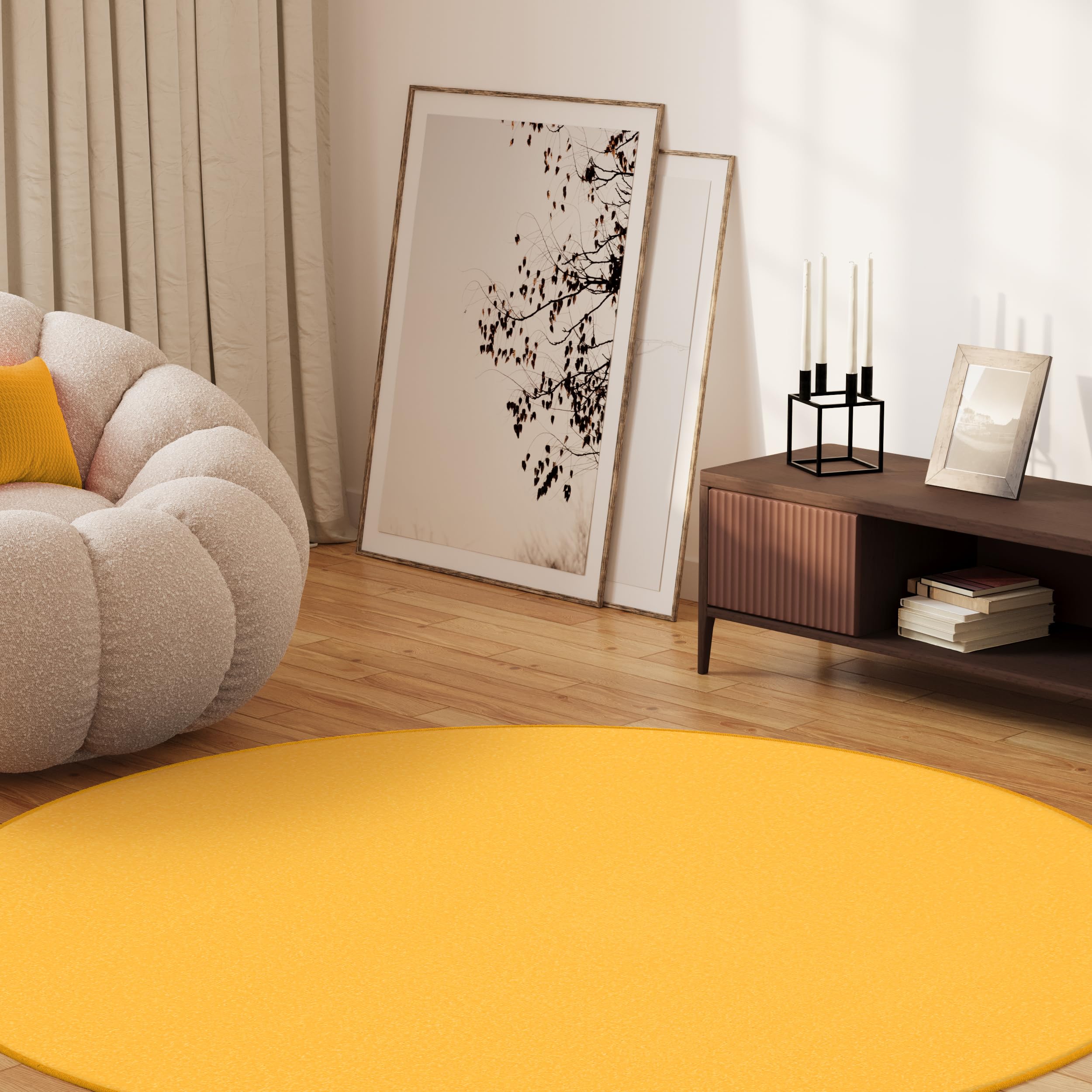 TAPISO Mono Rund Teppich Kurzflor Indoor Outdoor UV-beständig Gelb Einfarbig Wohnzimmer Schlafzimmer Kinderzimmer Modern Design ÖKO-TEX 240 x 240 cm