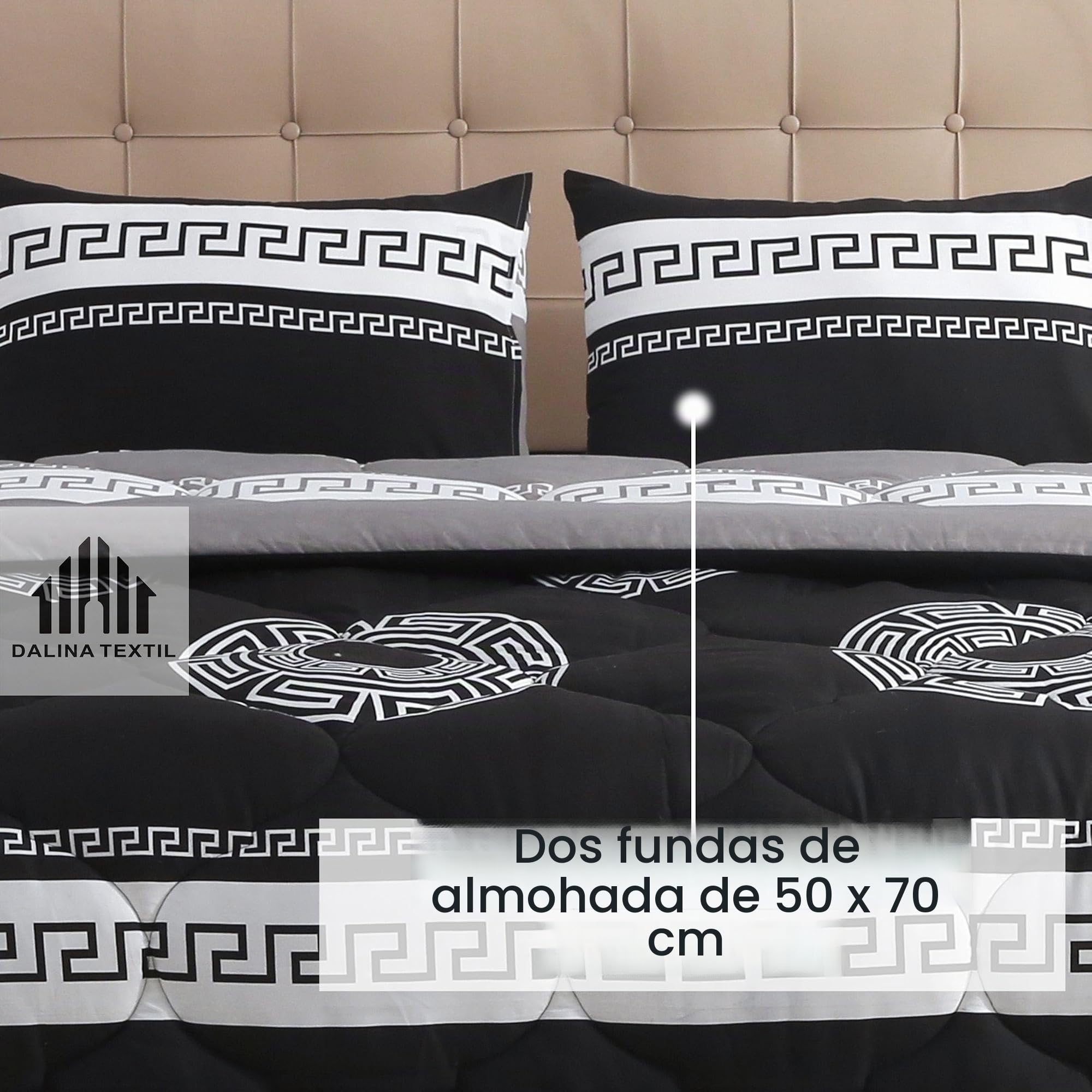 DALINA Edredon Invierno Cama 150 (Set: 1Edredon 250x240cm + 2 Fundas 50x70cm) - Relleno Nordico 100% Poliéster Suave y Calentador, Estampado Bicolor Reversible