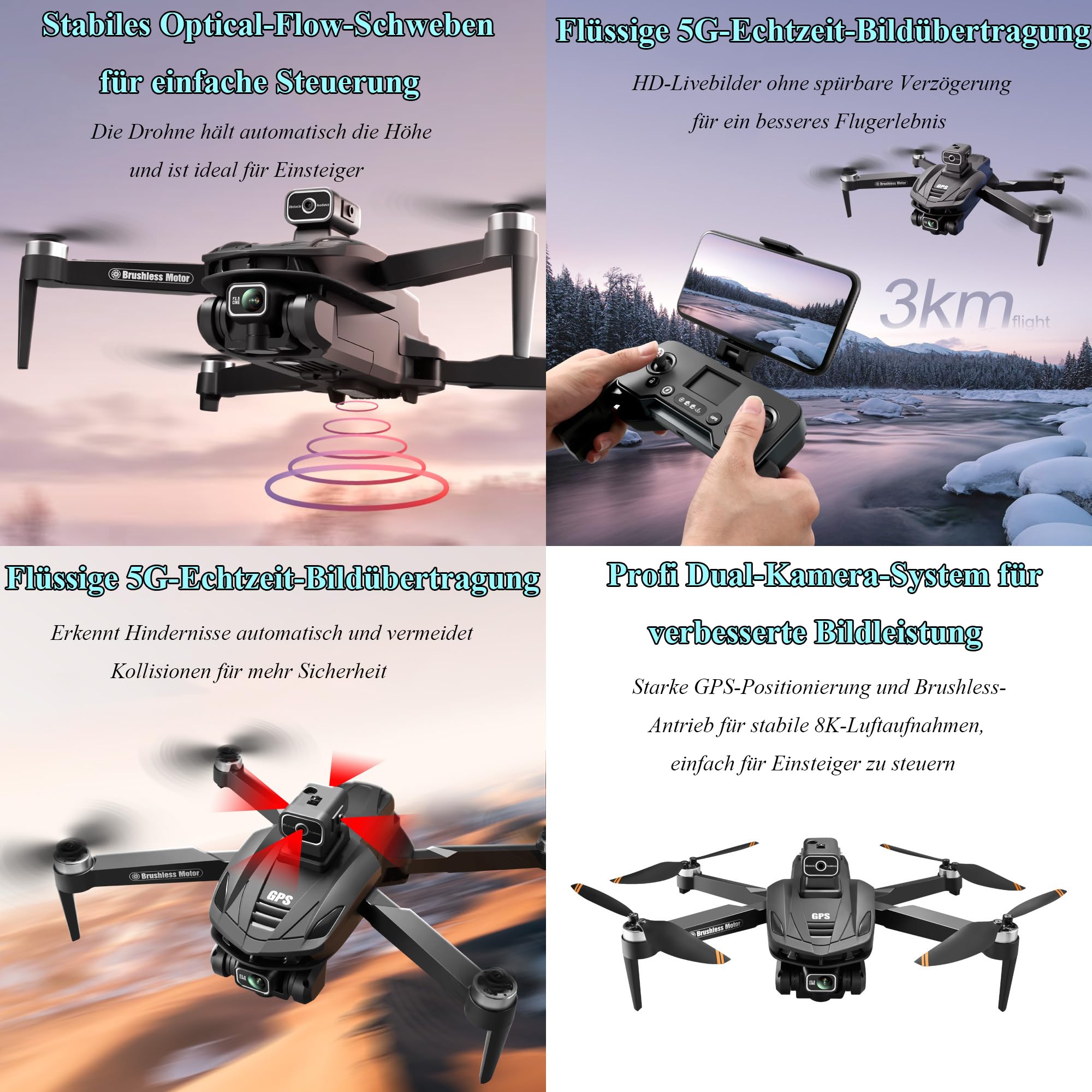 Caracen V168 Pro Max 8K Kamera FPV Drohne mit LCD Fernbedienung, für Anfänger geeignet, mit Automatischer Rückkehr, GPS, Follow Me, 5G Echtzeitübertragung (1 Batterie)