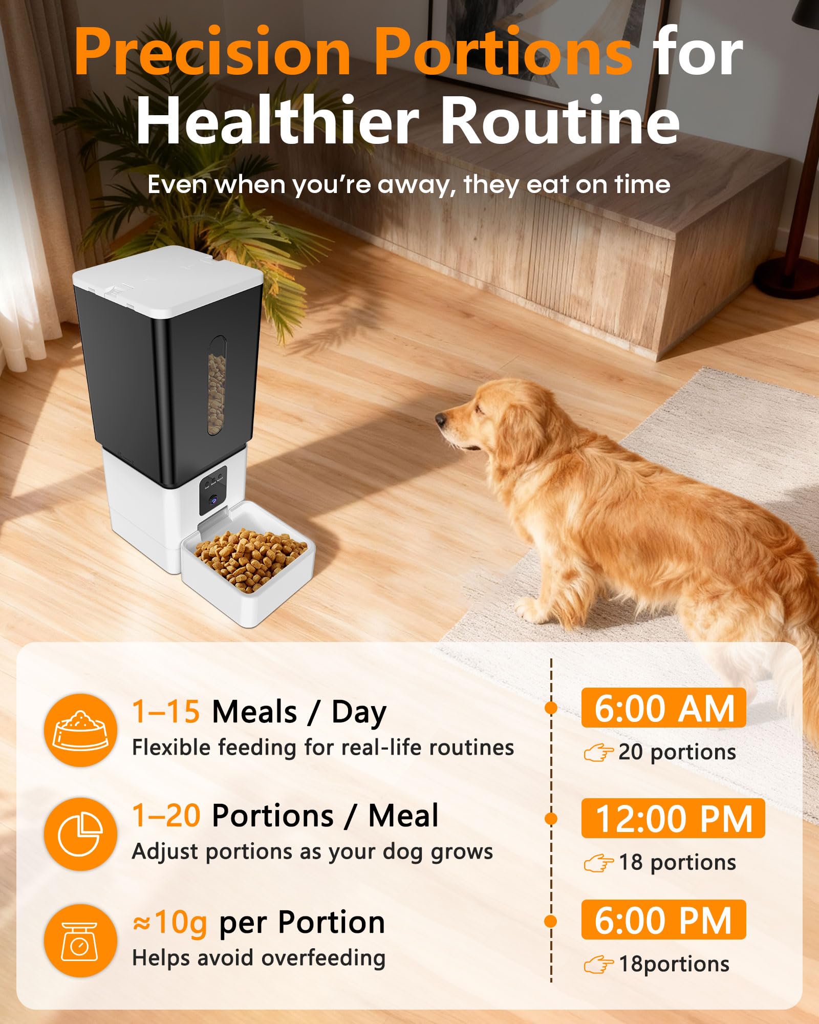 Automatic Dog Feeder Large Breed: 12L/50 Cups with HD 1080P Camera - 5G WiFi Anti-Clog Timed Dog Feeder for Golden Retriever Busy Owners by UTCG - image 4