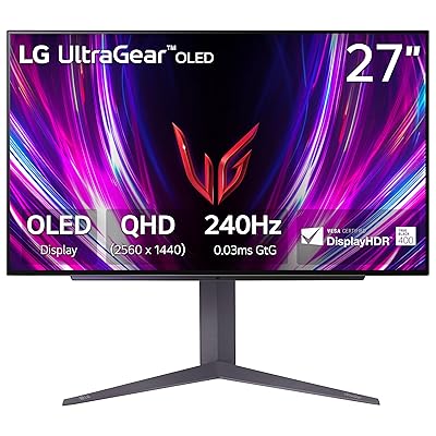 LG 27GS93QE 27-inch Ultragear OLED Gaming Monitor QHD 1440p 240Hz 0.03ms DisplayHDR True Black 400 AMD FreeSync Premium Pro NVIDIA G-Sync HDMI 2.1 DisplayPort Tilt/Height/Pivot Stand Black