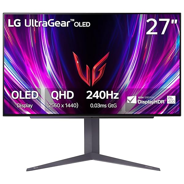 LG 27GS93QE 27-inch Ultragear OLED Gaming Monitor QHD 1440p 240Hz 0.03ms DisplayHDR True Black 400 AMD FreeSync Premium Pro NVIDIA G-Sync HDMI 2.1 DisplayPort Tilt/Height/Pivot Stand Black