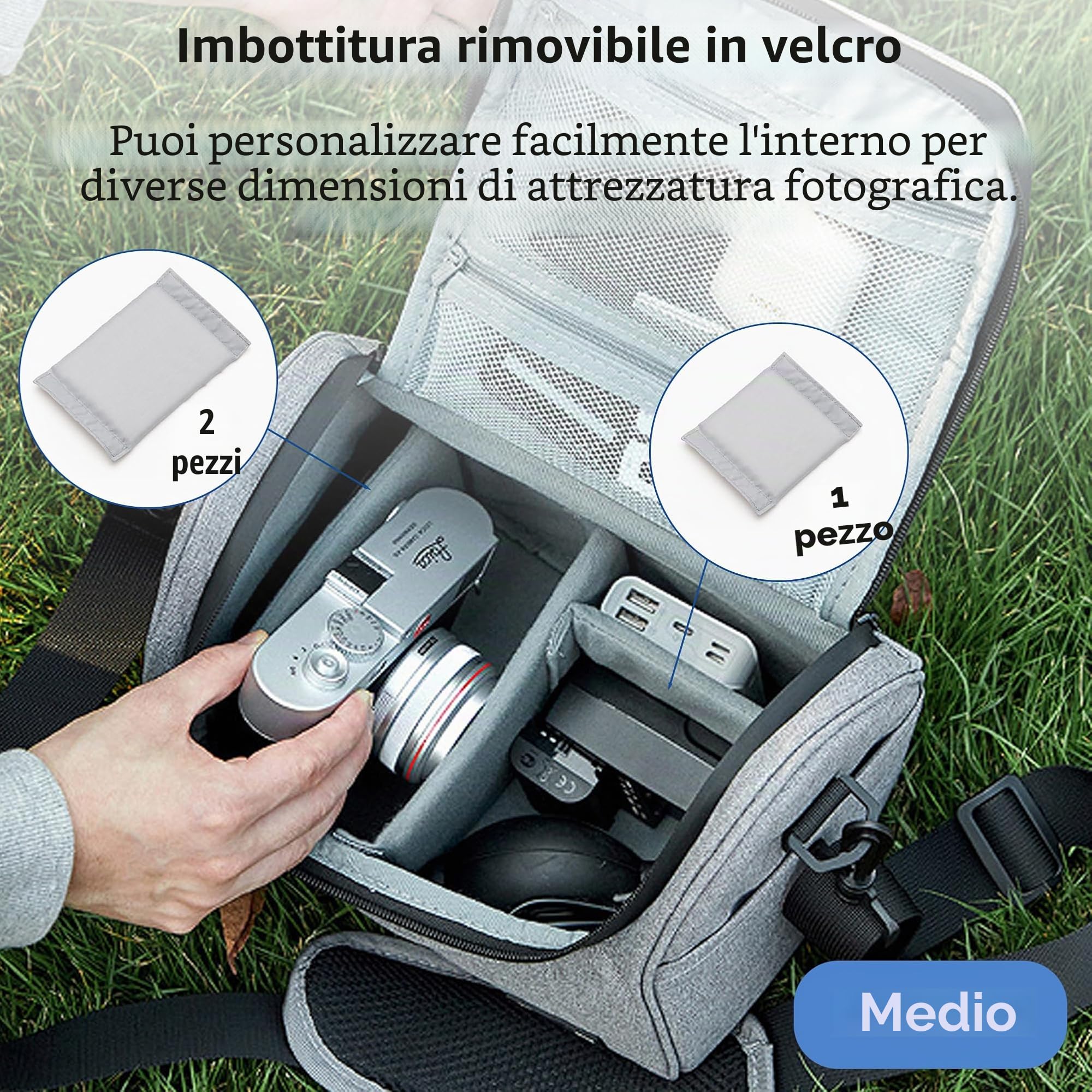Borsa Fotografica Impermeabile Professionale per Fotocamere SLR/DSLR, Piccola Borsa a Tracolla con Custodia Protettiva Compatibile con Canon EOS 2000D, Sony Alpha 7 III, Nikon (Nero, Medio)