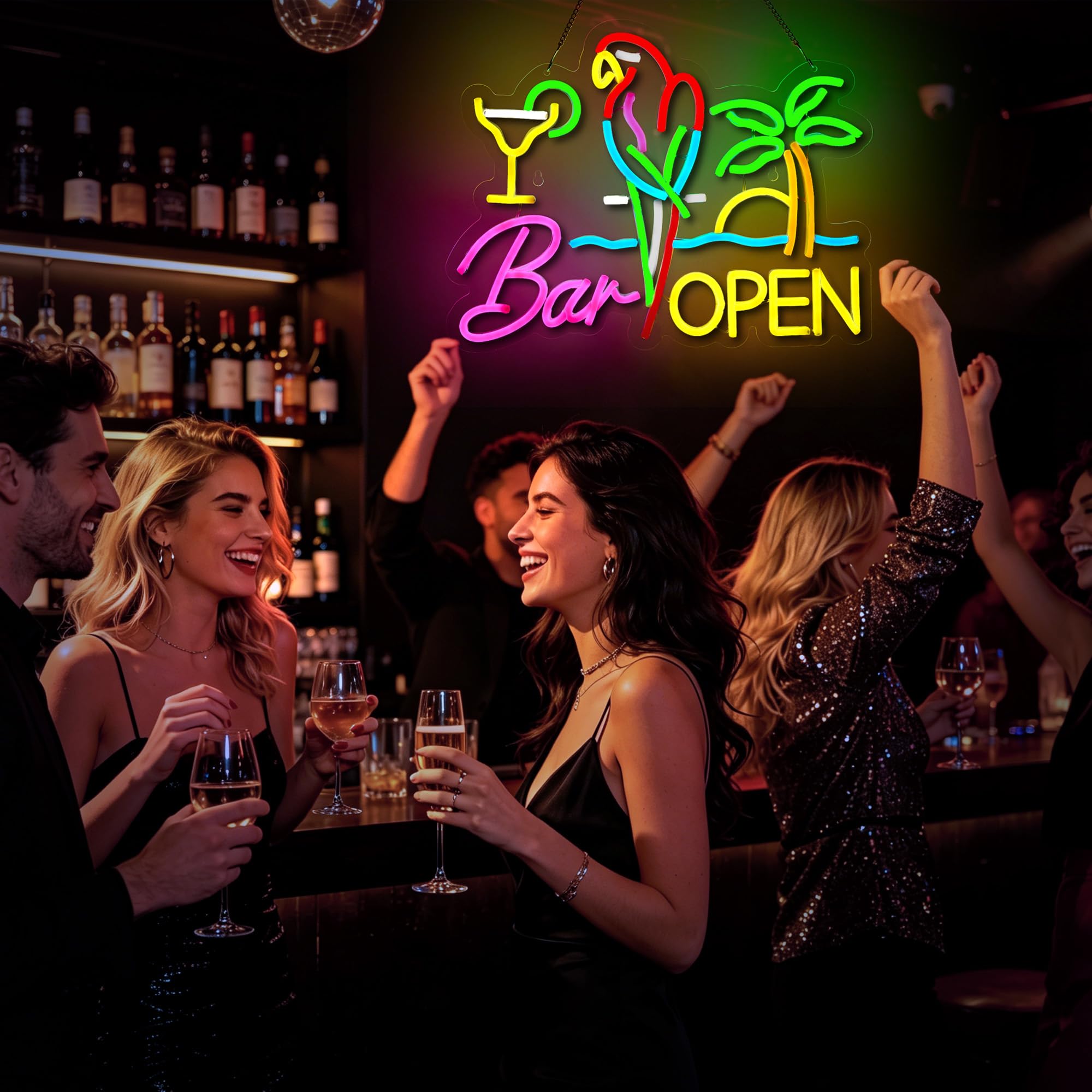 Letrero de neón abierto para decoración de pared, loro, barra de cerveza, luz LED, regulable, compatible con temporizador para pub, fiesta, hombre, cueva, restaurante, fiesta de negocios, decoración