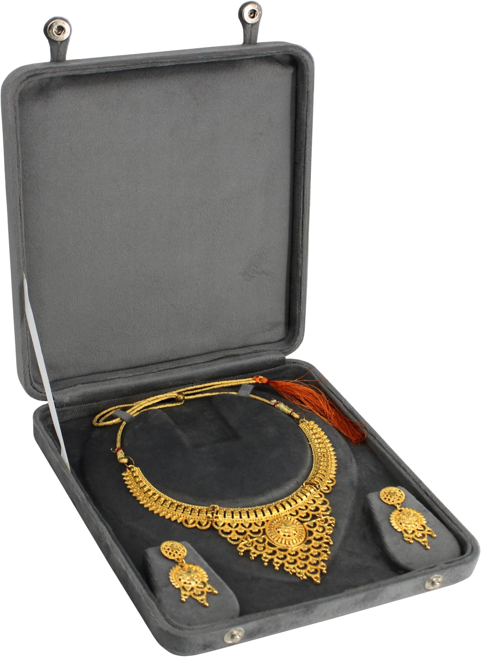 Portable Travel Case Box Makeup Storage Jewellery Organisers Locker Set Gift Necklaces Box for Women and Girls for Earring Ring and Chains Display Wedding, Grey Velvet