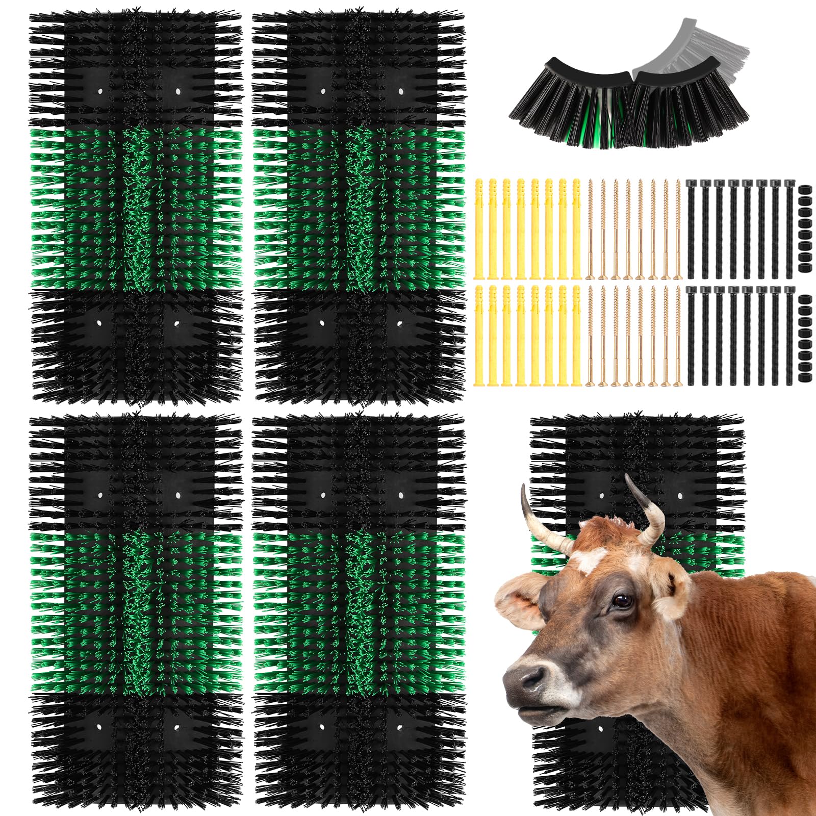 4 cepillos para rascar ganado XL mejorados con 32 tornillos, cepillo grande de aseo de ganado y caballo, alivio de la picazón para caballos, ovejas, cabras, ganado, vacas y cerdos, suministros de
