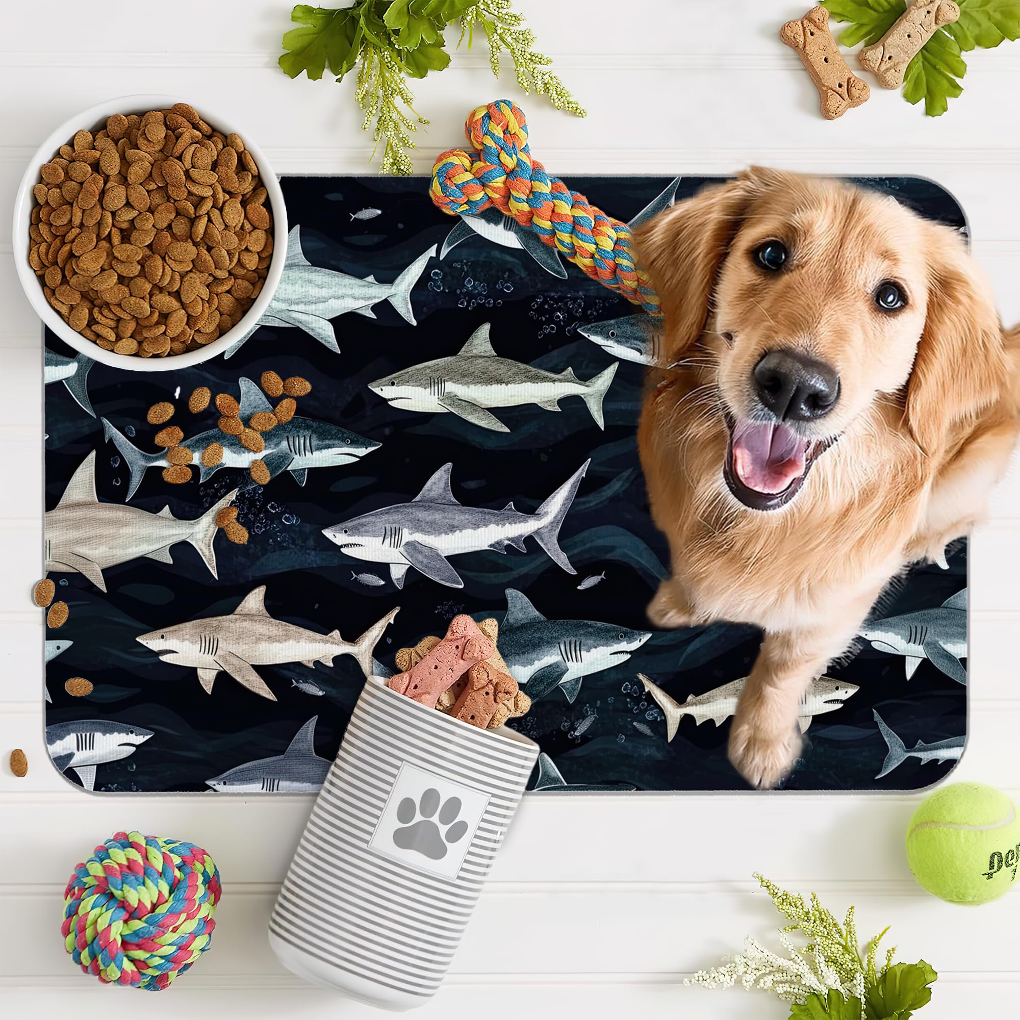 Tapete de comida para perros y gatos, tapete absorbente para alimentación de mascotas con respaldo de goma, mantel individual antideslizante para cuenco de agua, suministros de accesorios para