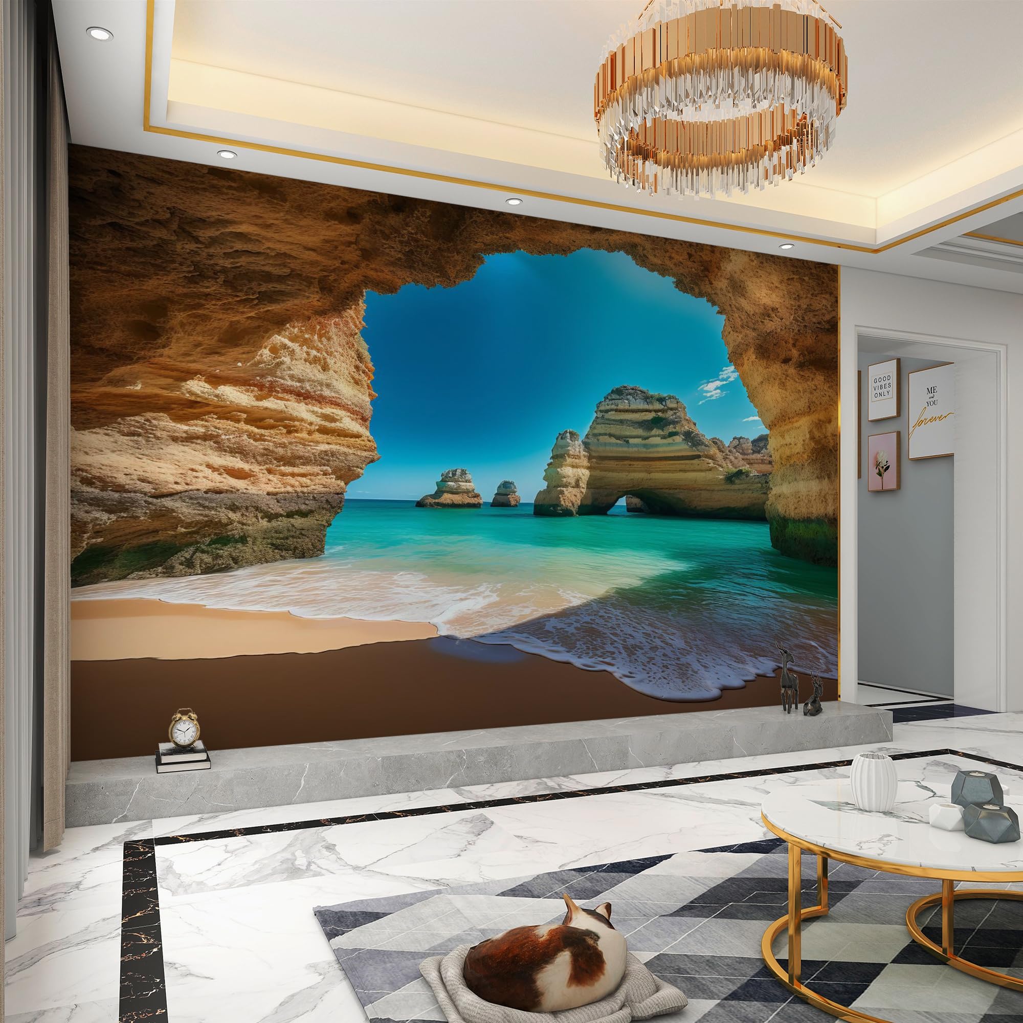 Carta da parati effetto 3D Grotta 350 x 256 cm Murale Non Tessuto Paesaggio Oceanico Fotomurale Stampa HD Moderna Poster Per Soggiorno E Camera Da Letto Design 2M1887