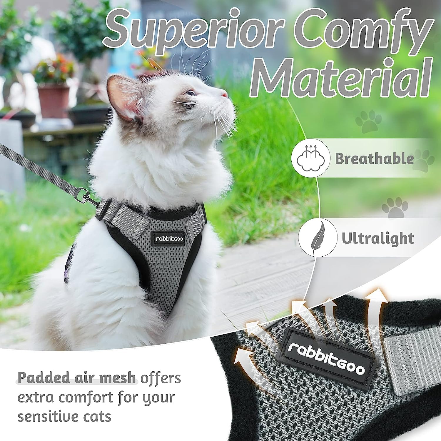 rabbitgoo Cat Harness and Lead Set, Adjustable Escape Proof Cat Lead for Walking Reflective Kitten Harness Set - Image 3