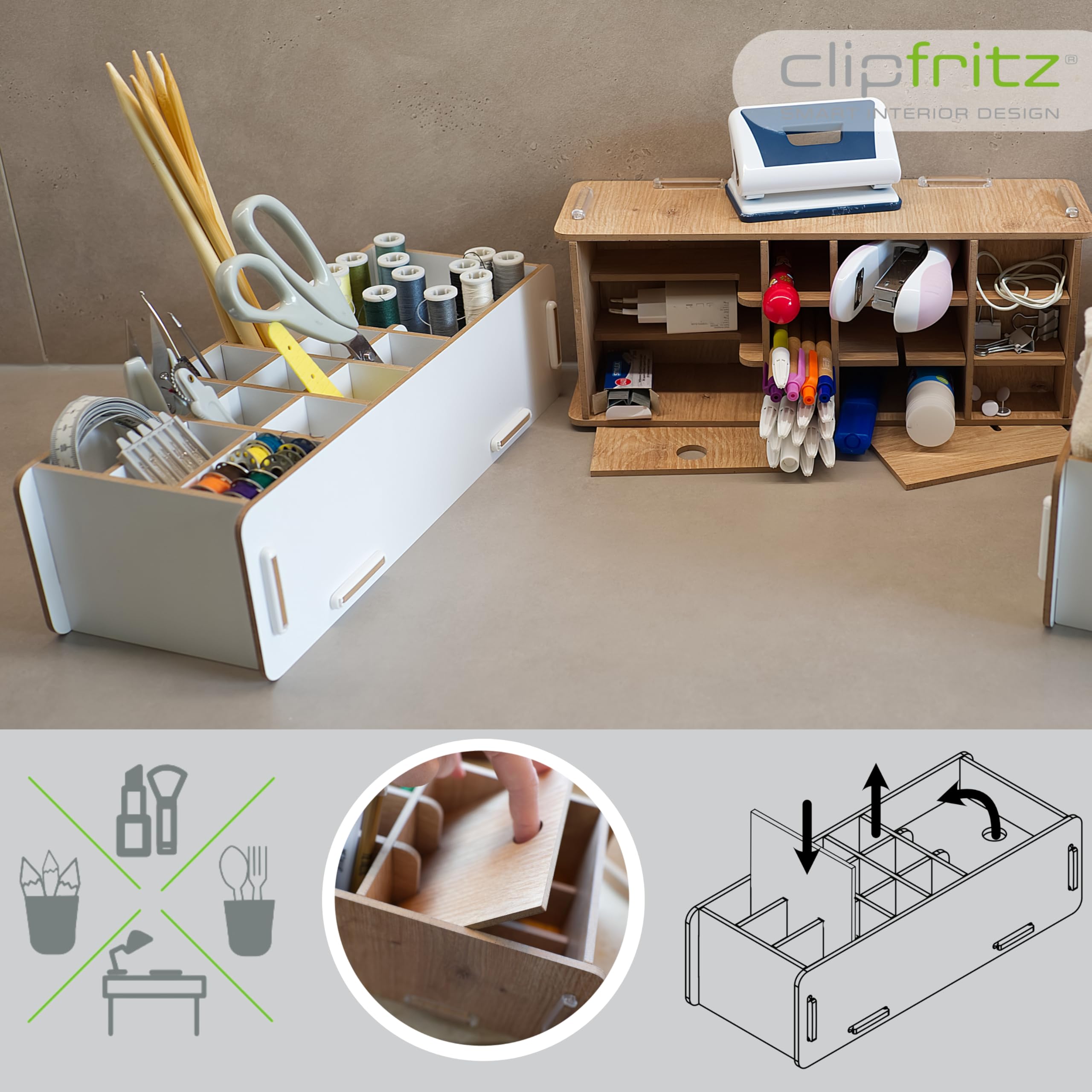 clipfritz, Wooden Pen Box (approx. 14 x 32 cm) Desk Pen Holder for Children Adults, Pen Holder Ideal as Office Organiser - Image 2