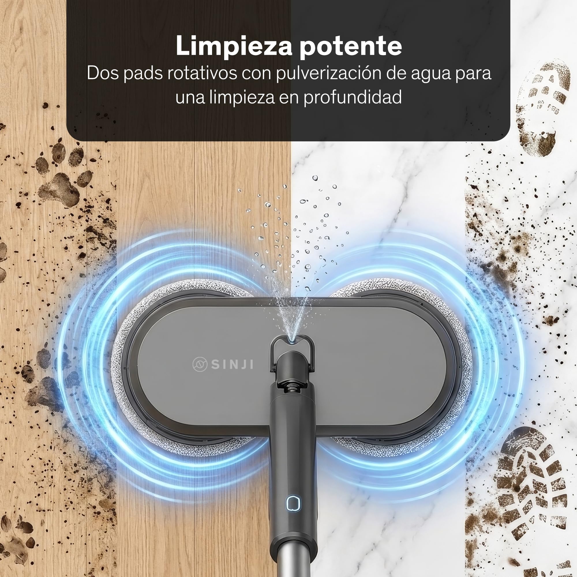 Sinji Mopa Eléctrica Inalámbrica con Pulverizador, Friegasuelos a Batería