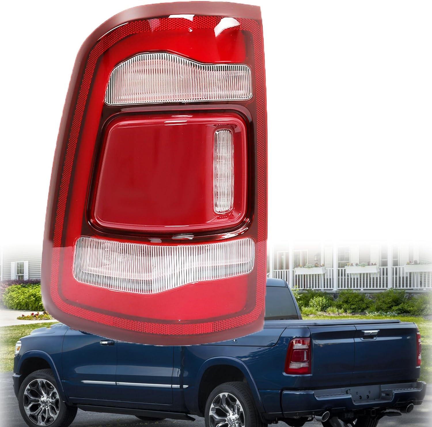 Red Tail Light Left Side Outer 68262531AH Replacement for R-A-M 1500 2019-2022 w/Blind Spot Rear Brake Lamp