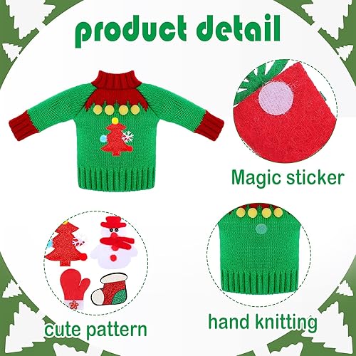Miniatura 5 de 11 piezas de accesorios de ropa de muñeca de Navidad incluyen faldas de suéter verde y rojo acoplables, calcomanías de Papá Noel, ropa de regalo