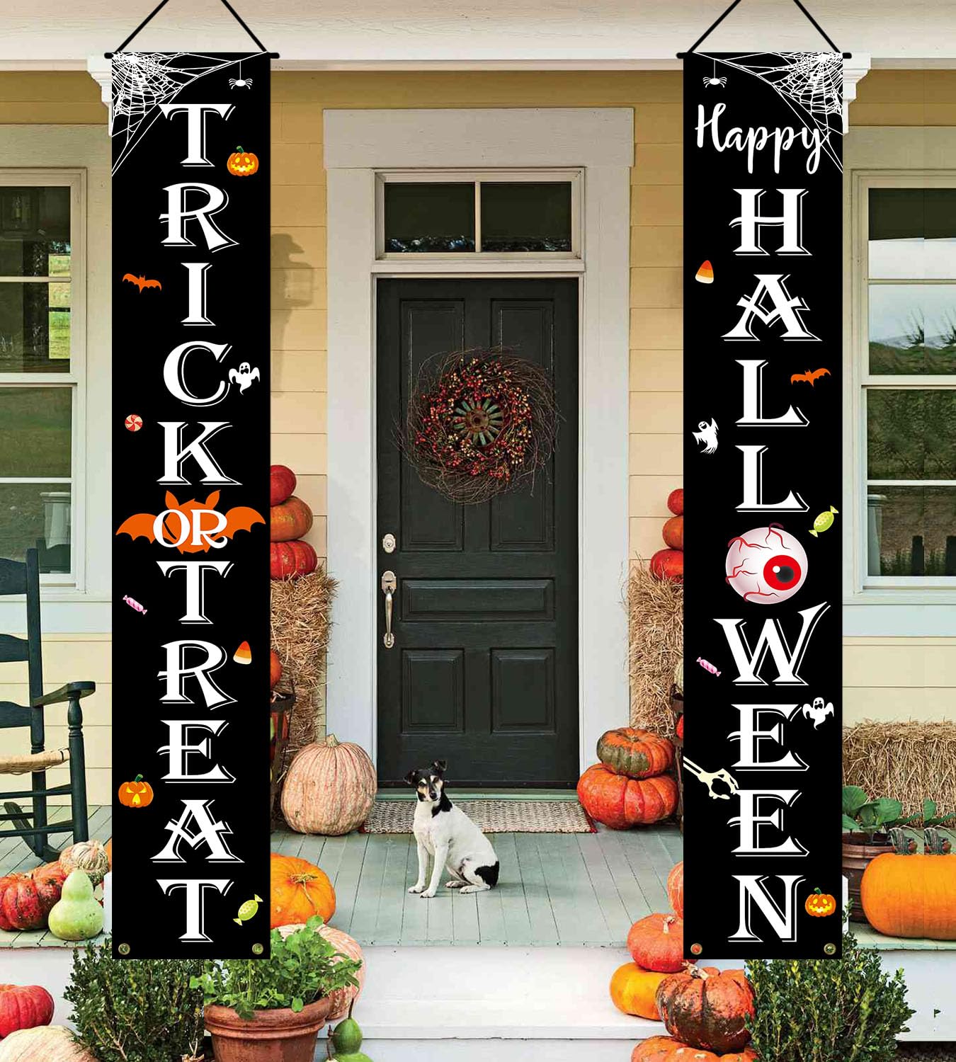 Dekoracje halloweenowe na zewnątrz sztuczka lub smakołyk Happy HALLOWEEN baner ganek znak dekoracja Halloween dekoracje drzwi do wewnątrz na zewnątrz ściana artykuły imprezowe