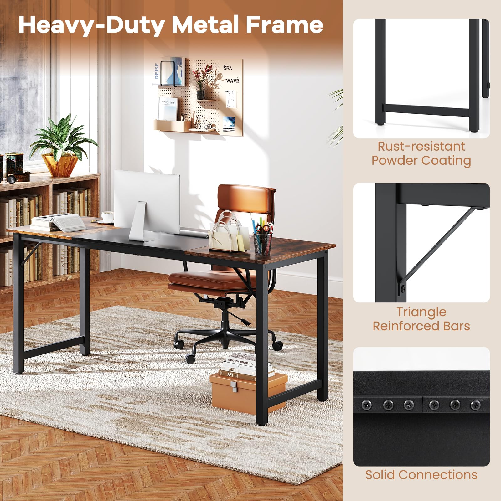 GIANTEX Biurko komputerowe, solidna metalowa rama, stół roboczy, niezawodne prostokątne biurko, styl industrialny do domu, sali konferencyjnej, gabinetu, 160 x 60 x 74 cm