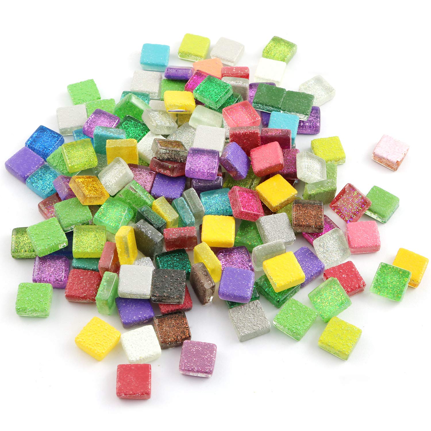 DZS Elec 200pcs Assorted Colors Mosaic Tiles Glitter Crystal Glass Mosaic Granular 1x1cm Square for Home Decoration Design