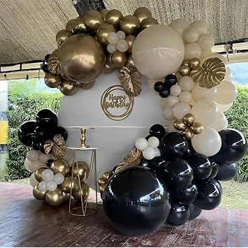 Black and Gold Balloon Arch Kit 133Pcs Black Gold Chrome Sand White Beige Latex Balloons for Graduation 2025 New Year Even Party Decoration