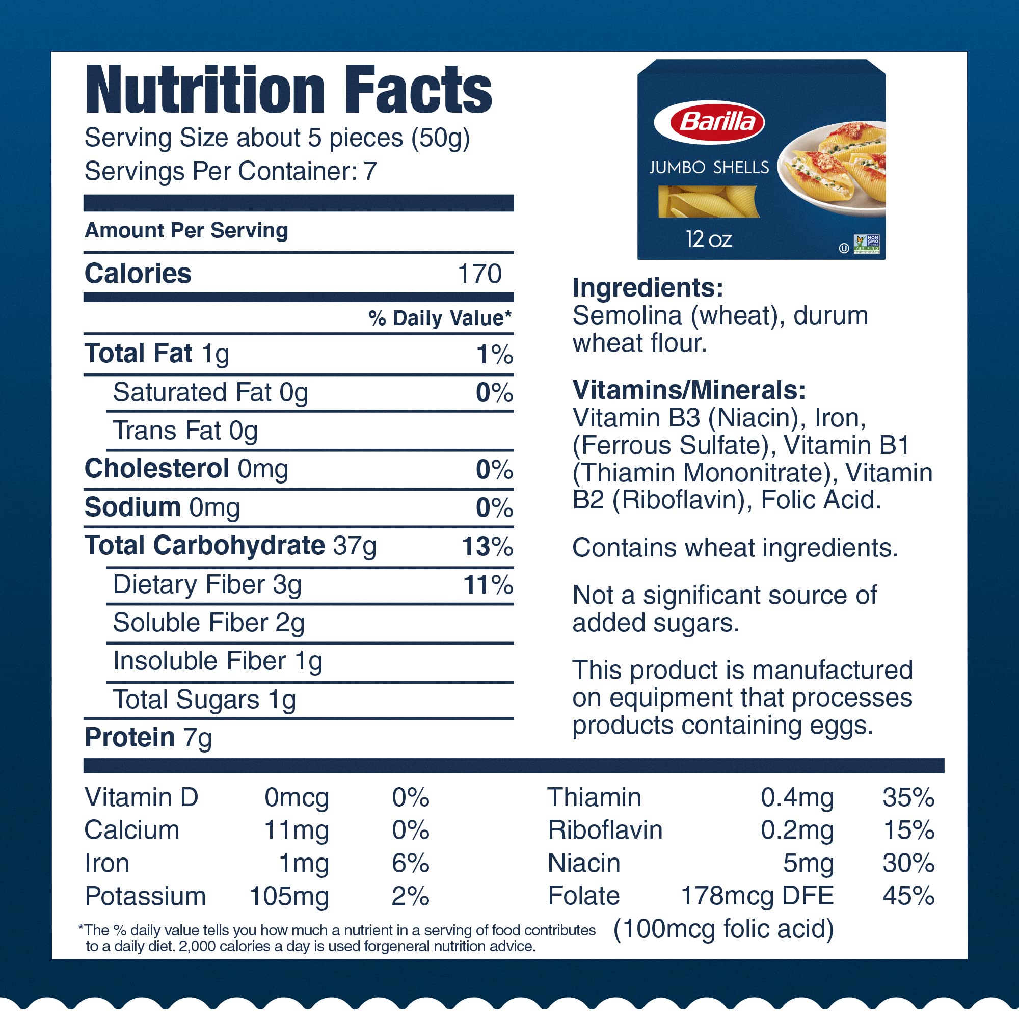 Buy Barilla Jumbo Shells Pasta, 12 oz. Box (Pack of 12) NonGMO Pasta Made with Durum Wheat