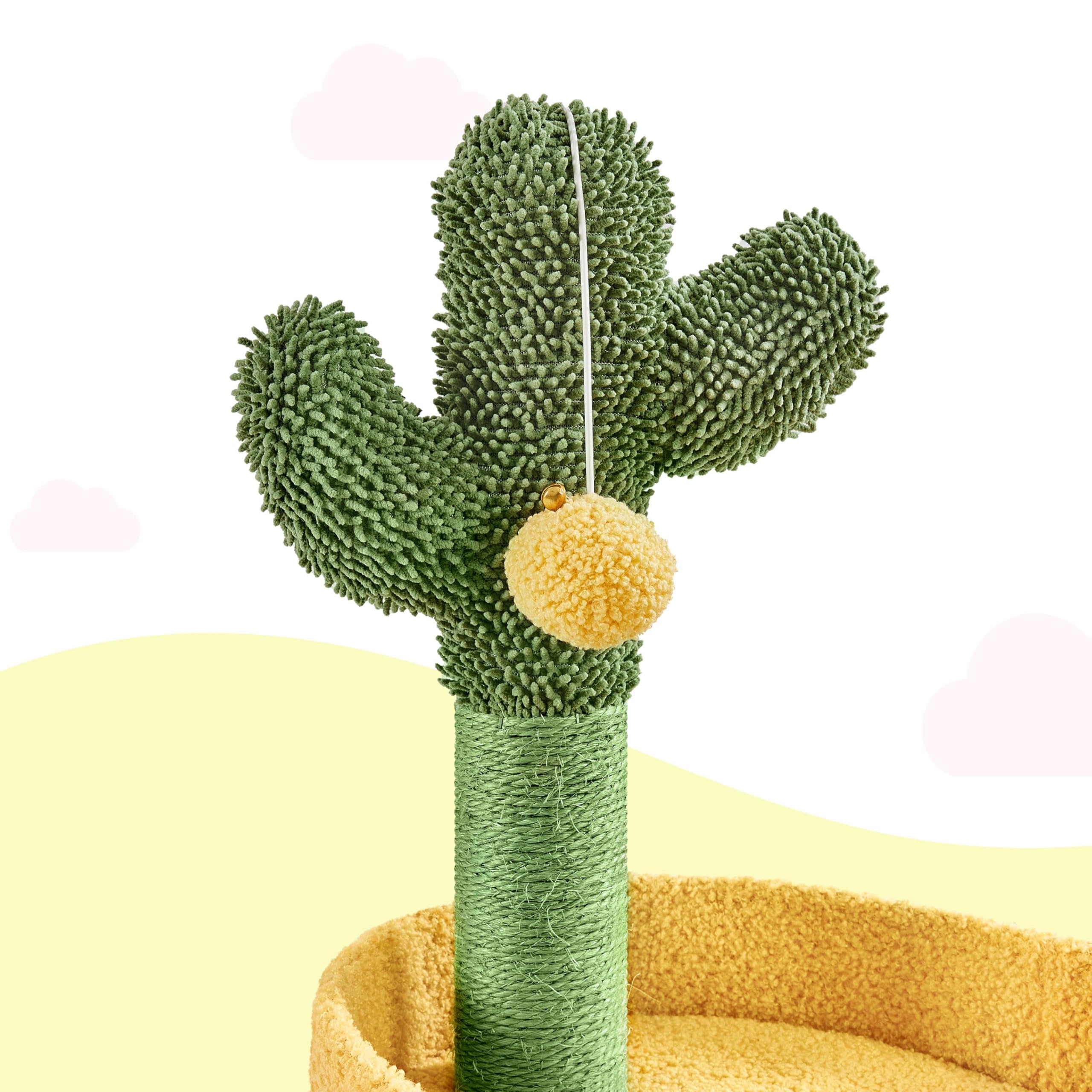 Abician Arbre à Chat Cactus en Tissu Moppy Tour pour Chat Cachette Perchoirs Poteaux avec Griffoirs en Sisal Jouets 123 cm