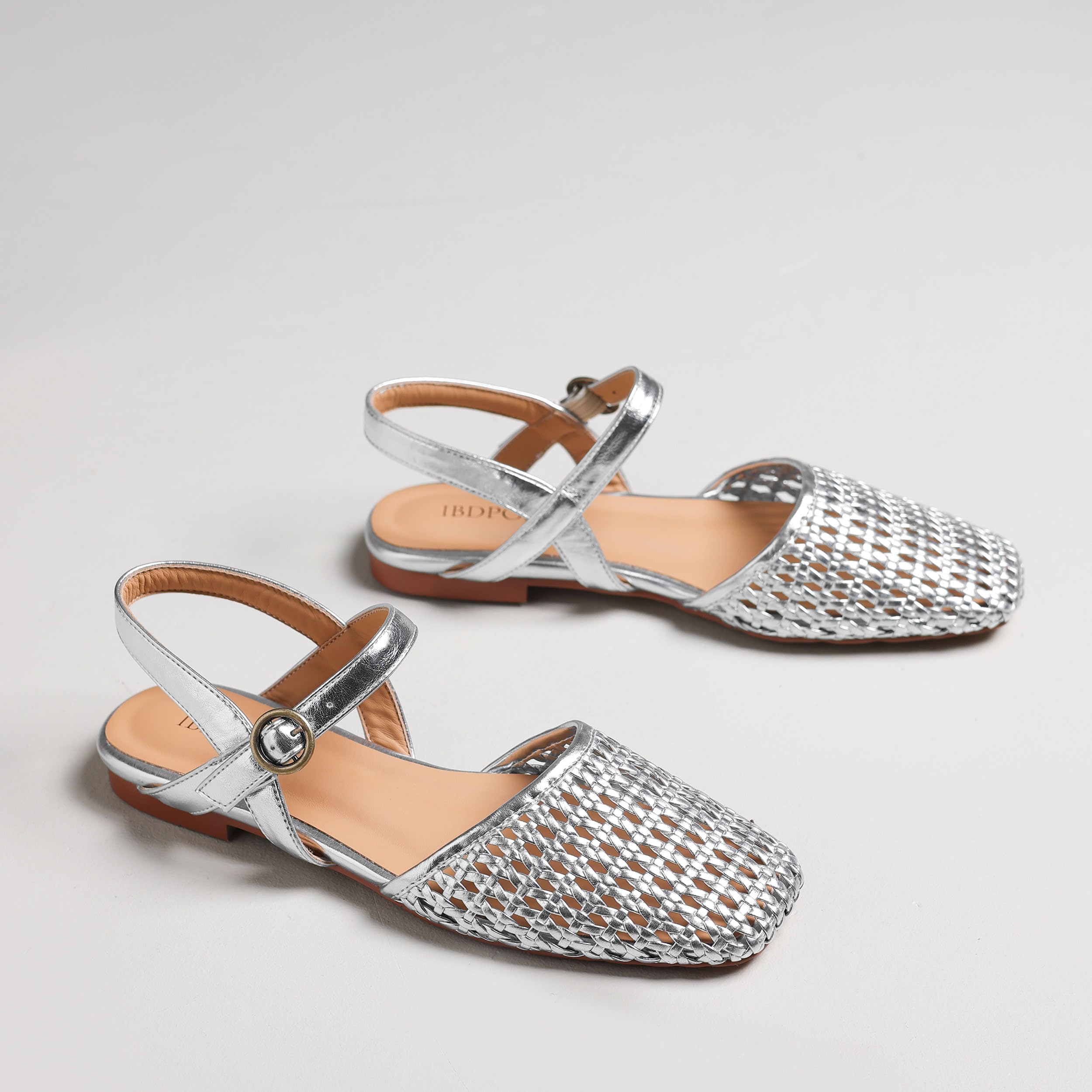 Sandalias planas tejidas para mujer, puntera cerrada, puntera cuadrada, correa de tobillo, cierre de hebilla, cómodas, transpirables, informales, elegantes, zapatos Huarache