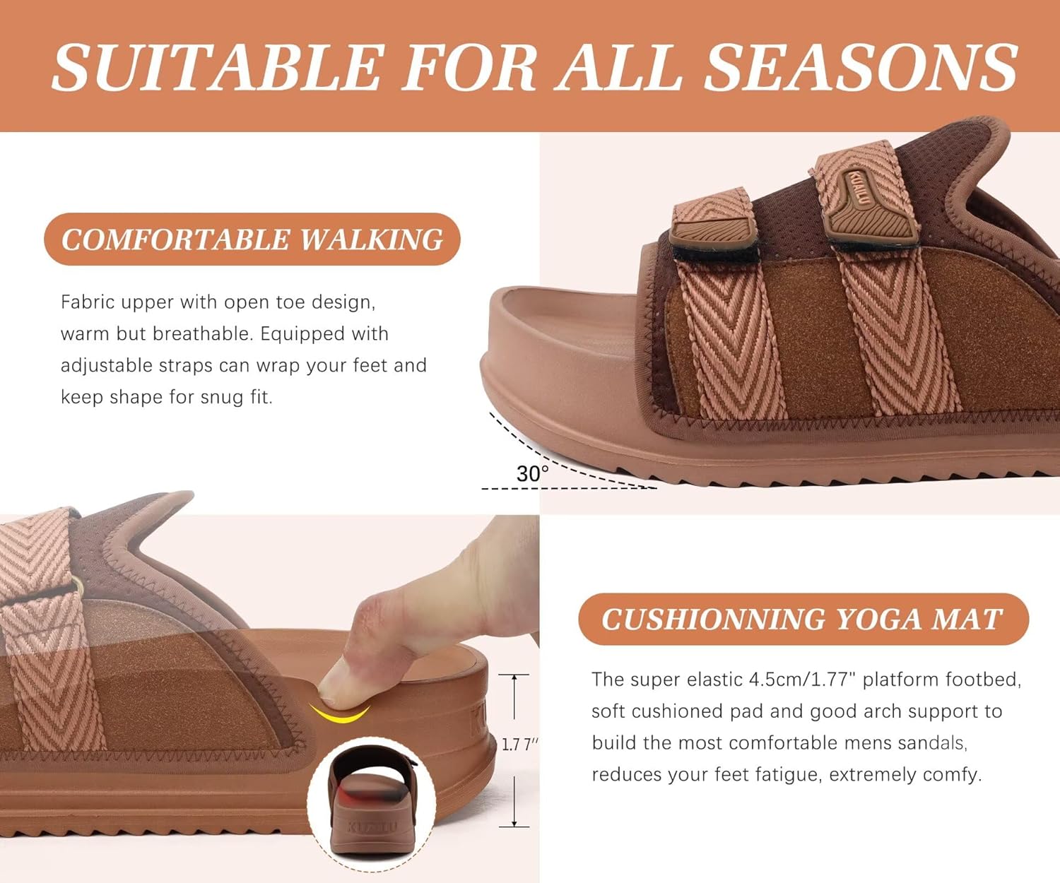 KuaiLu Mens Orthotic Sandals Comfortable Arch Support Fabric Sandal Slippers Shoes Man Casual Summer Cushion Slides Slip On Indoor Outdoor - Ultra-soft Comfort Fit Footbed - Image 7