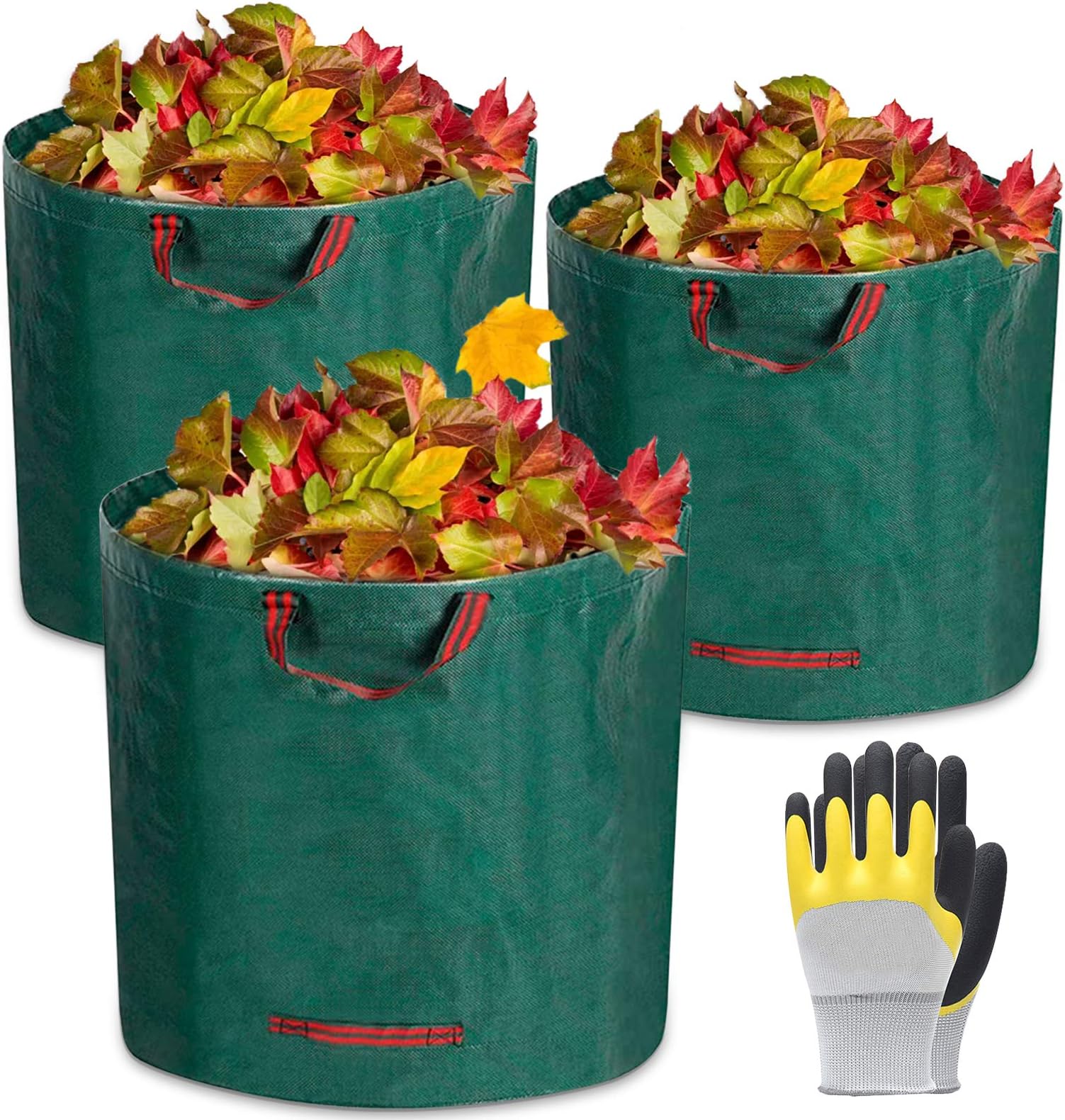 Kit 3 Sacs Jardin 272L + Gants - Sacs Autoportants Étanches - Pour Feuilles, Déchets Verts