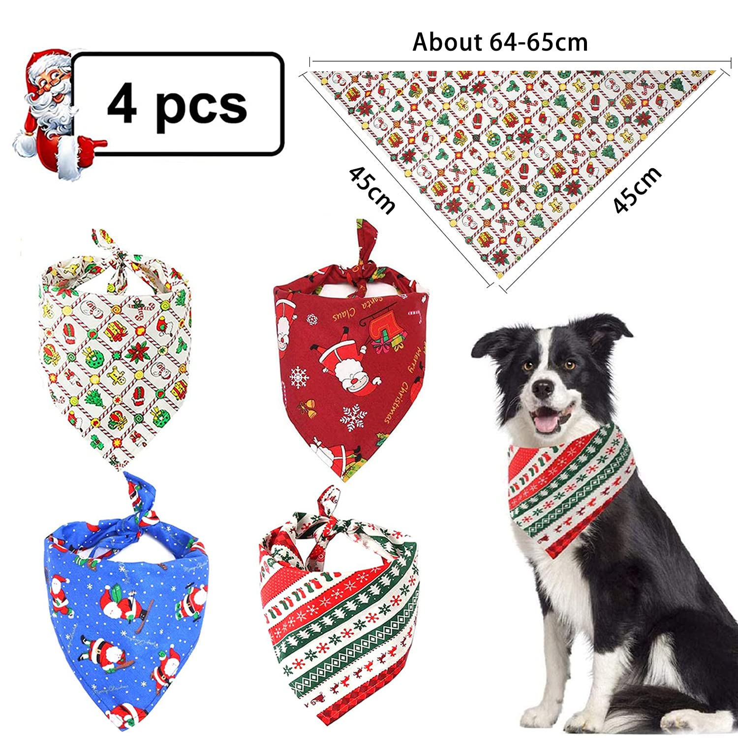 2 Stück Hundehalstuch Weihnachten - Büffelkaro Mit Quasten, Verstellbar (bis 50 Cm), Baumwolle, Für Große Hunde