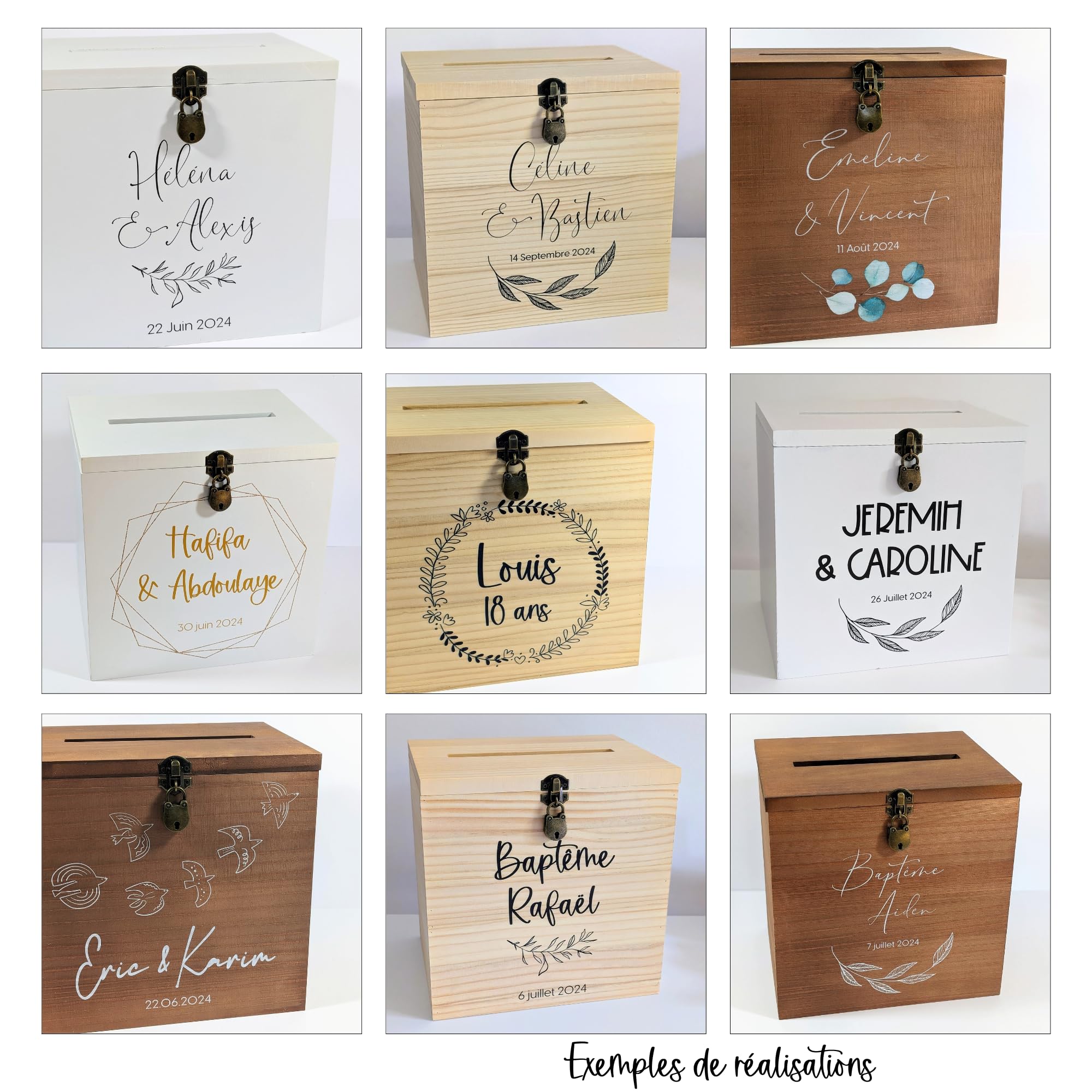 Grande urne personnalisée en Bois Blanche avec Cadenas | 25x25x20 CM | Urne Baby-Shower,baptême, Communion, Anniversaire, Retraite - Cagnotte en Bois | TE Whaka