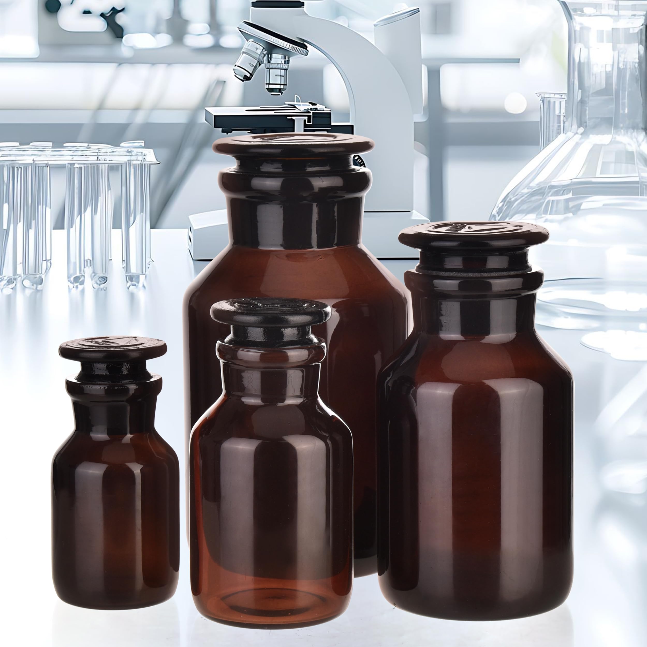 Botella de vidrio, botella de reactivo de boca ancha de laboratorio, botella de reactivo de vidrio ámbar, botella de vidrio de borosilicato de 1000 ml con tapón de tierra de vidrio (1000 ml)