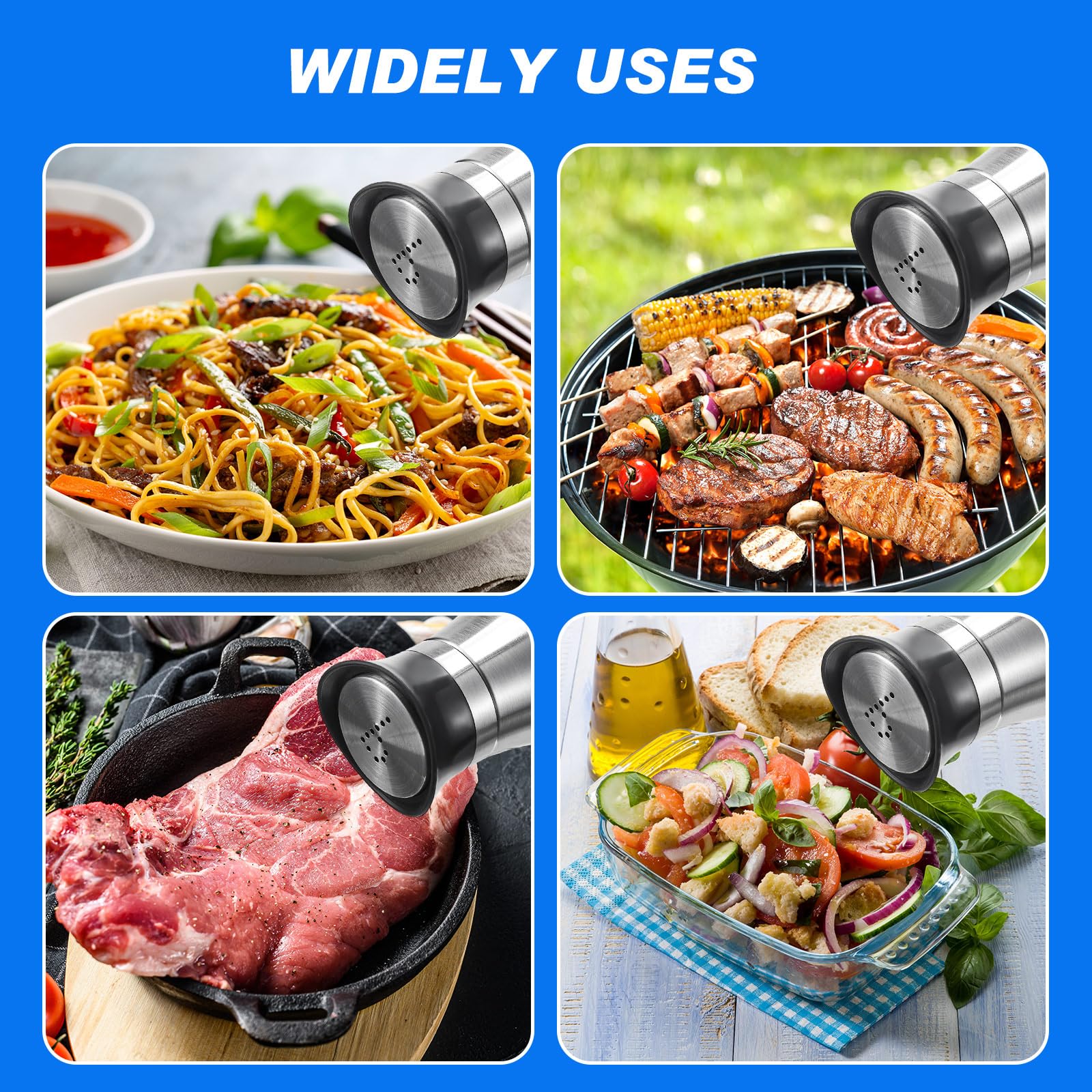 Layhit Juego de 12 saleros y pimenteros de acero inoxidable con tapa de acero inoxidable y botella de vidrio, dispensador de sal recargable para mesa de cocina, utensilios de cocina y barbacoa
