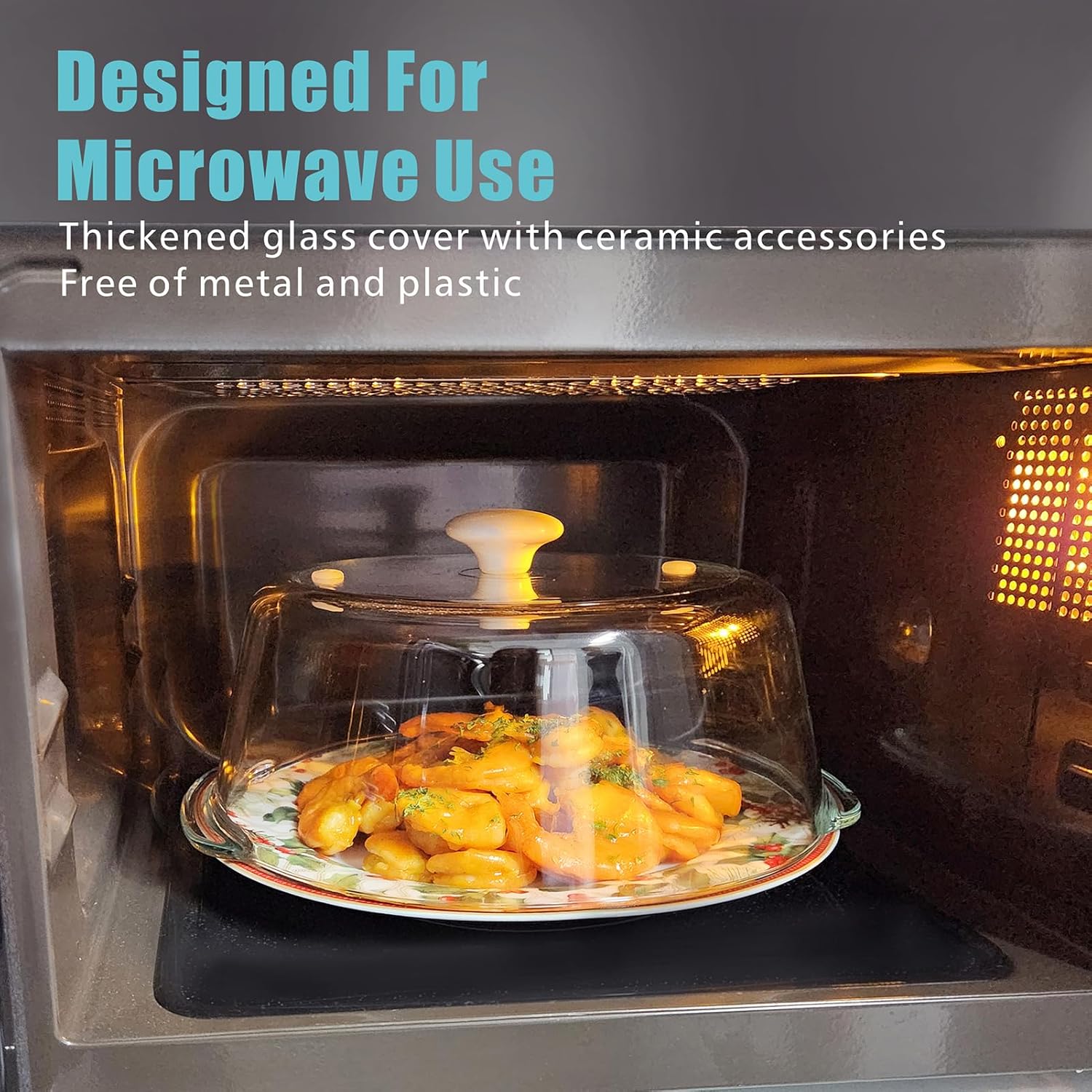 Glass Microwave Splatter Cover for Food Tall Microwave Cover with White Ceramic Knob 100% Food Safe 10 In Plate Splatter Guard Lid with Vent Hole BPA Free Dishwasher Safe