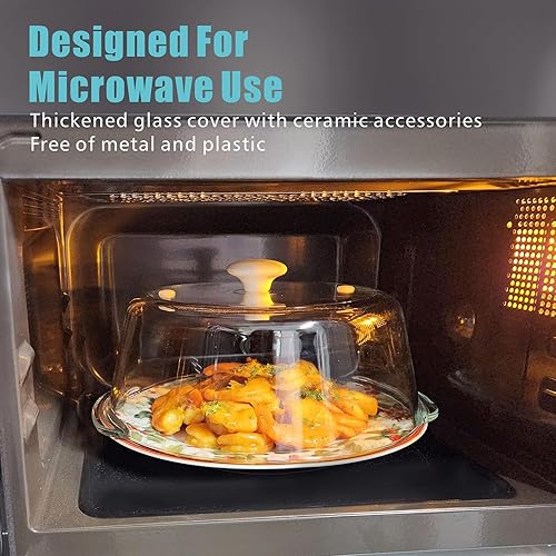 Miniatura 2 de Cubierta de vidrio contra salpicaduras para microondas de alimentos, cubierta alta para microondas con perilla de cerámica blanca, 100% apta para