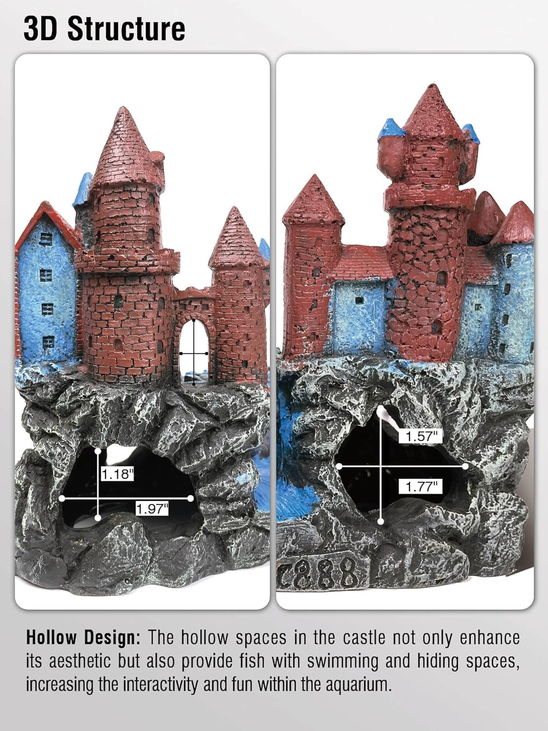Magic Medieval Aquarium Castle Decor - 9.2 Inch Medium Fish Tank Decoration with Betta Hideouts, Cave for Fish Tank Rocks, Safe Resin Ornament for Fresh & Saltwater Tanks