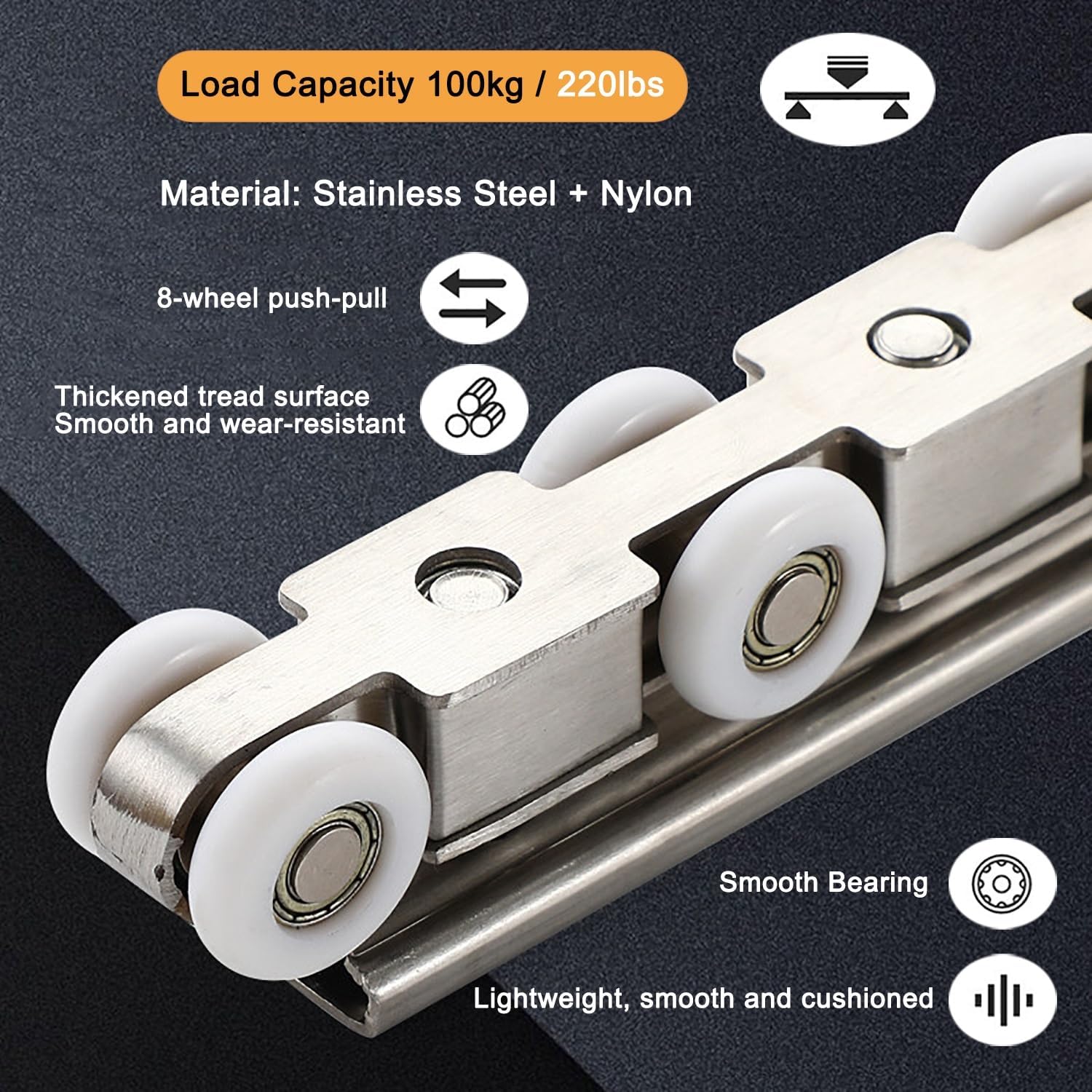 ドアレール 防錆スライドドアトラックハードウェア、8輪デザイン、高耐久100kg耐荷重、家庭用キッチンバルコニー用の完全なアクセサリ