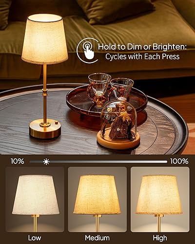 Miniatura 5 de EppieBasic Lámpara de mesa inalámbrica recargable carga rápida y larga duración, lámparas doradas vintage de luz cálida de 2700 K, comedor, sala de