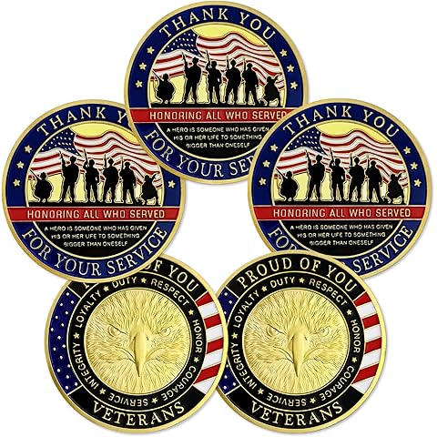 BHealthLife Military Veterans Challenge Coin Bulk Pack of 5 Thank You for Your Service Appreciation Commemorative Coin Gifts