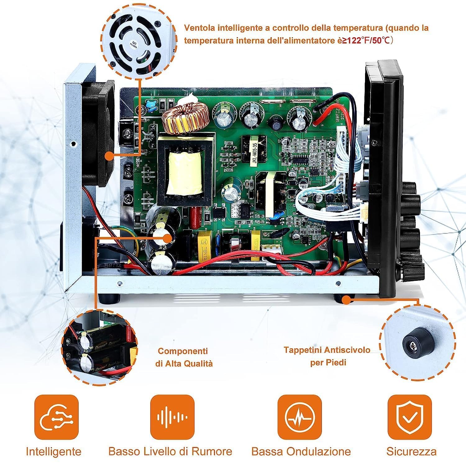 UOHHBOE Alimentatore da Labotorio Alimentatore Stabilizzato Banco 30V 10A Alimentatore DC Regolabile con 4 Cifre Display LED, Regolazioni Grossolane e Fini, Ricarica 5V/2A USB Linea di Prova