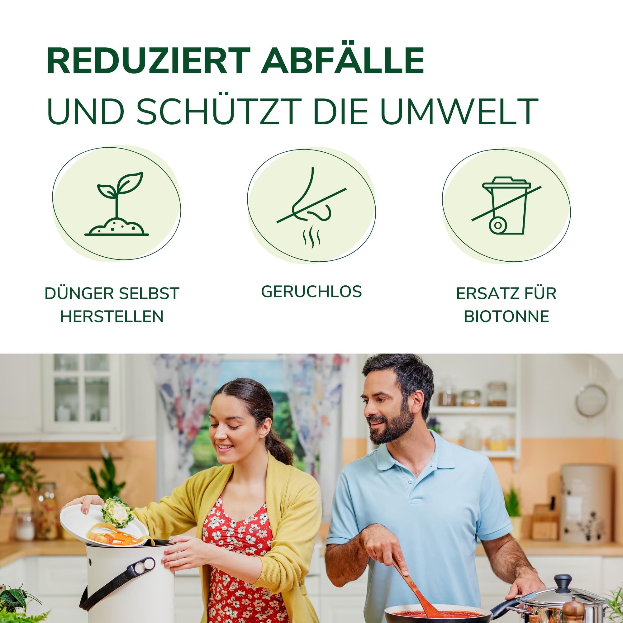 Natursache I Bokashi Eimer - Nachhaltige Abfallverwertung in der Küche - mit Bokashi Ferment und effektiven Mikroorganismen - Geruchlos & Umweltfreundlich! (Cream)