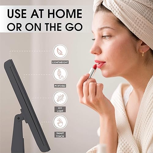 Miniatura 3 de Beautyworks Espejo retroiluminado para maquillaje 36 luces LED control de luz táctil tríptico aumento de 123X portátil de alta definición claridad