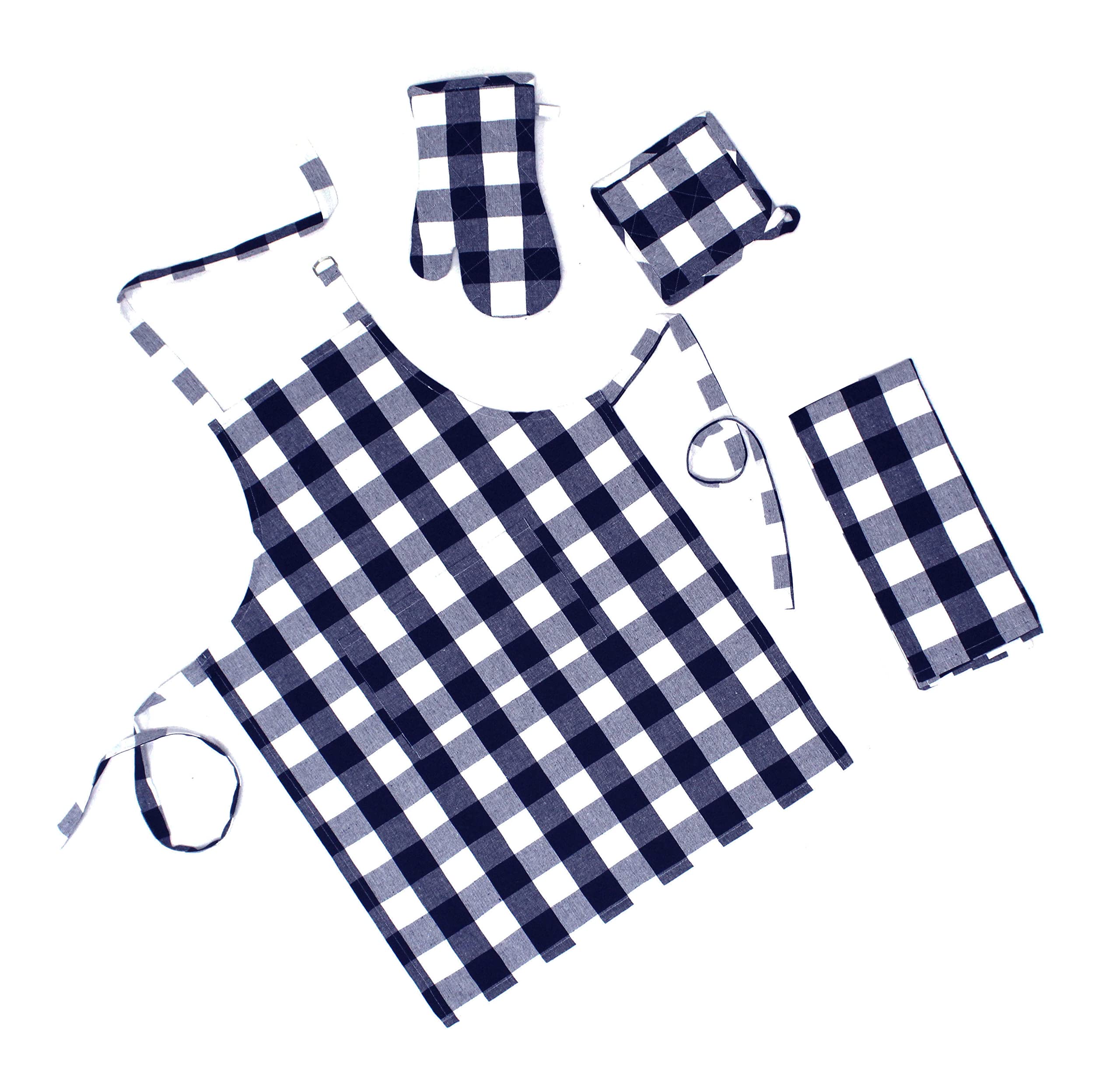 Oasis Home Collection Cotton Kitchen Combo Value Pack of Adjustable Apron, Towel Set with Mitt and Potholder - Pack of 4