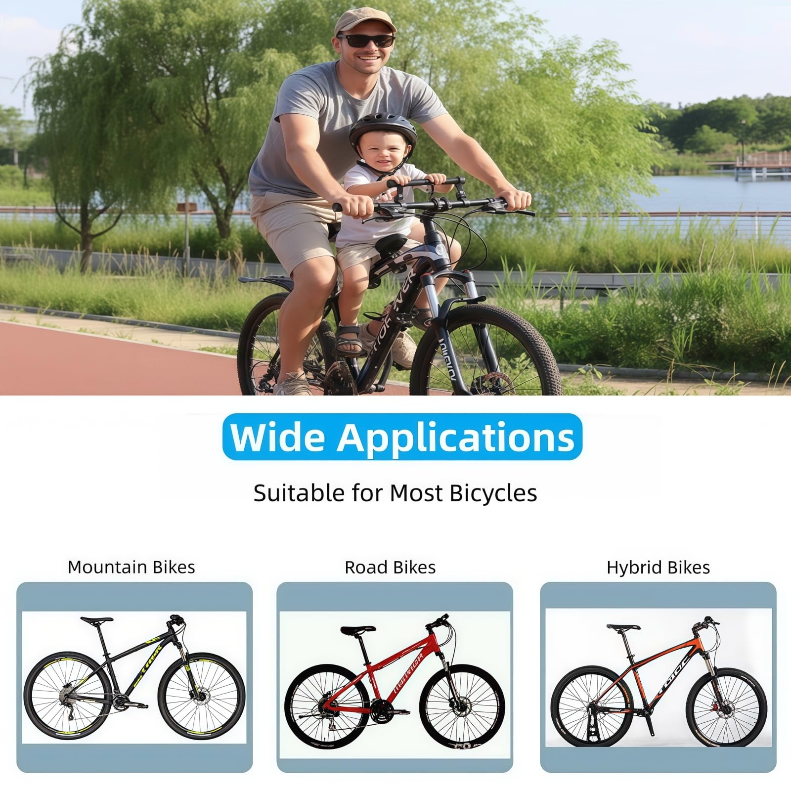 Silla infantil para bicicleta de montaña, asiento delantero con reposapiés, manillar y pedales para niños de 2 a 6 años, silla infantil delantera desmontable para la mayoría de las bicicletas modernas