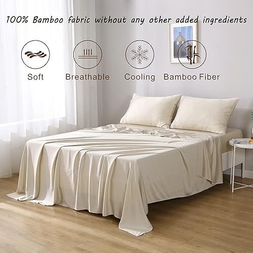 Miniatura 2 de Juego de sábanas de viscosa de bambú, 100% orgánica, refrescante, 4 piezas, sábana encimera + 1 sábana bajera + 2 fundas de almohada, suave como la