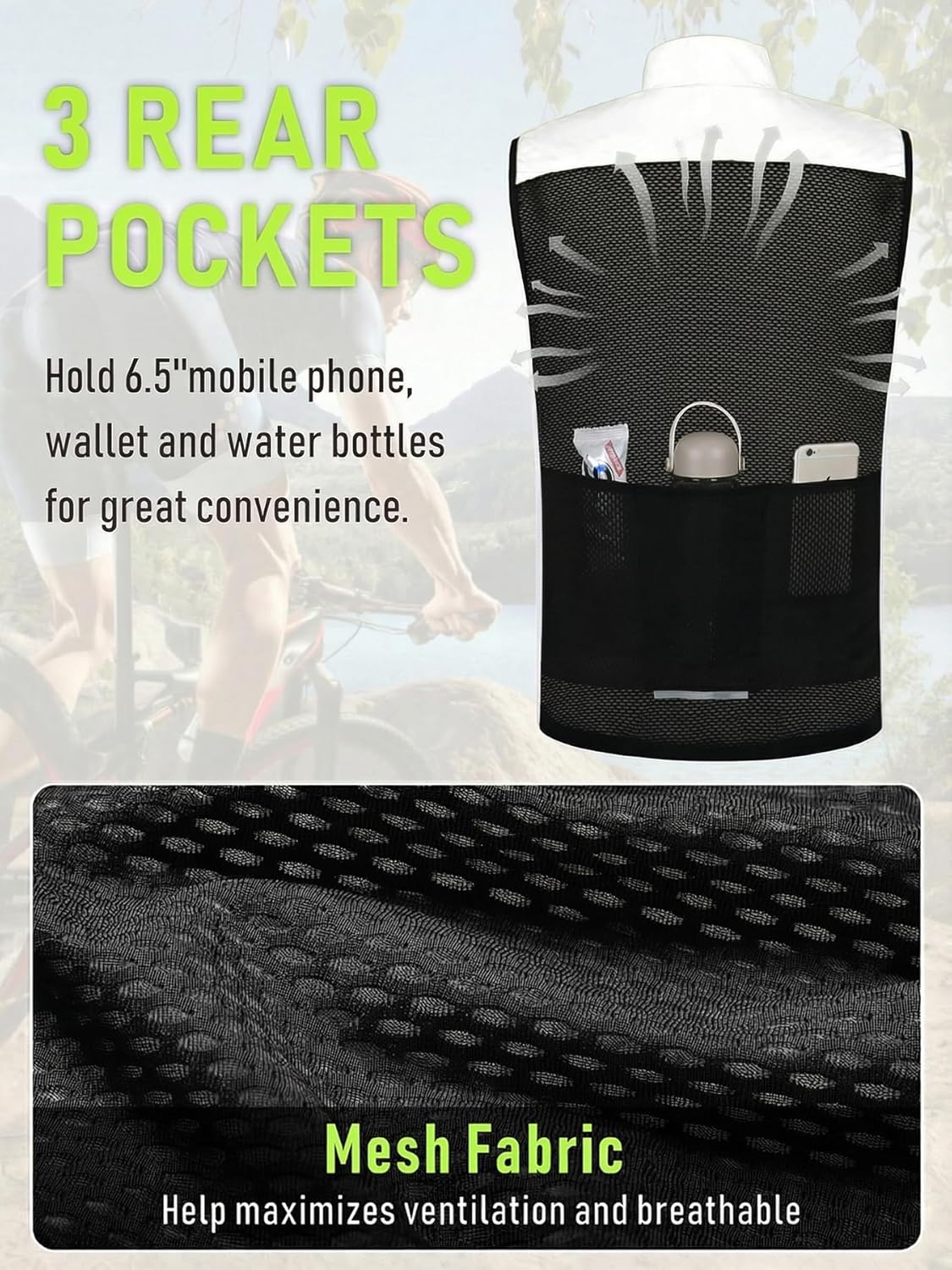 qualidyne Men's Windproof Cycling Vest – Lightweight Full-Zip Sleeveless Biking Jacket with Pockets for Cycling, Running - Image 4