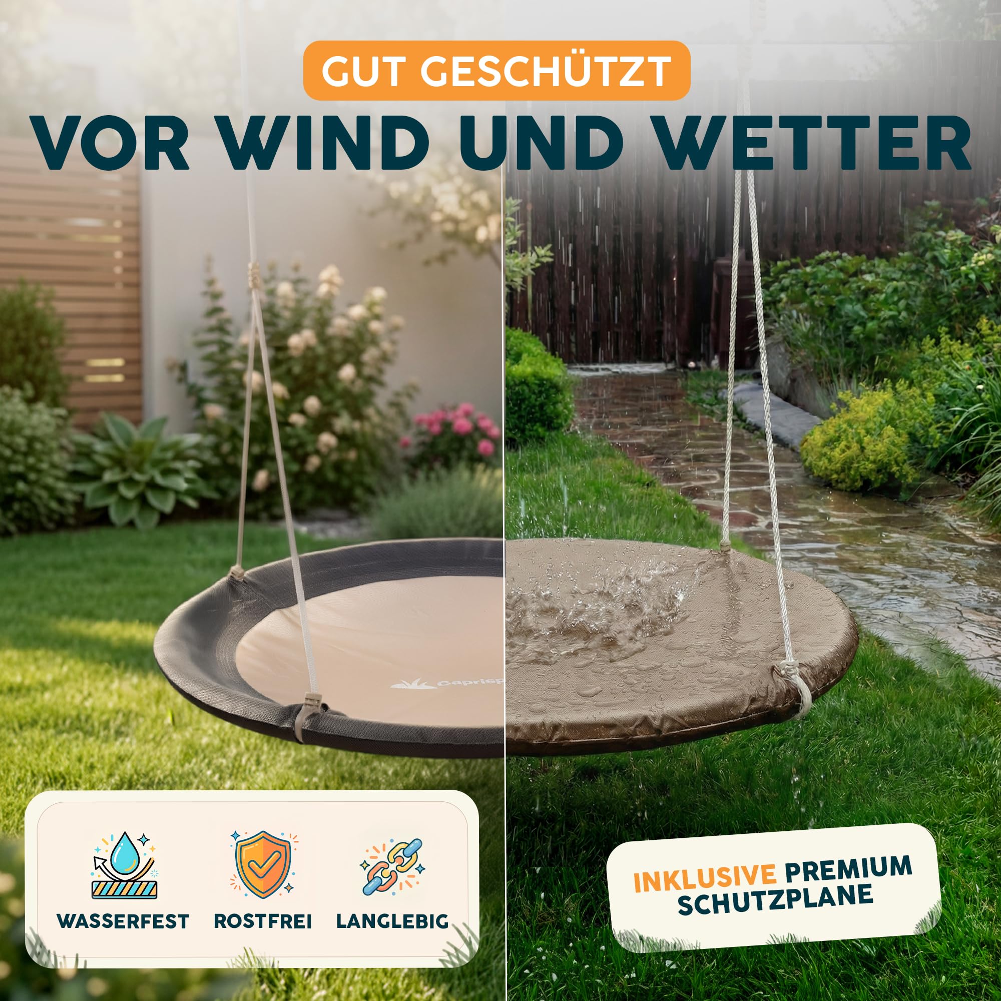Nestschaukel Outdoor - [inkl. Abdeckhaube] - TÜV/GS geprüft - Höhenverstellbare Schaukel Outdoor und Indoor für Kinder und Erwachsene - bis 150 kg - Netzschaukel oder Korbschaukel